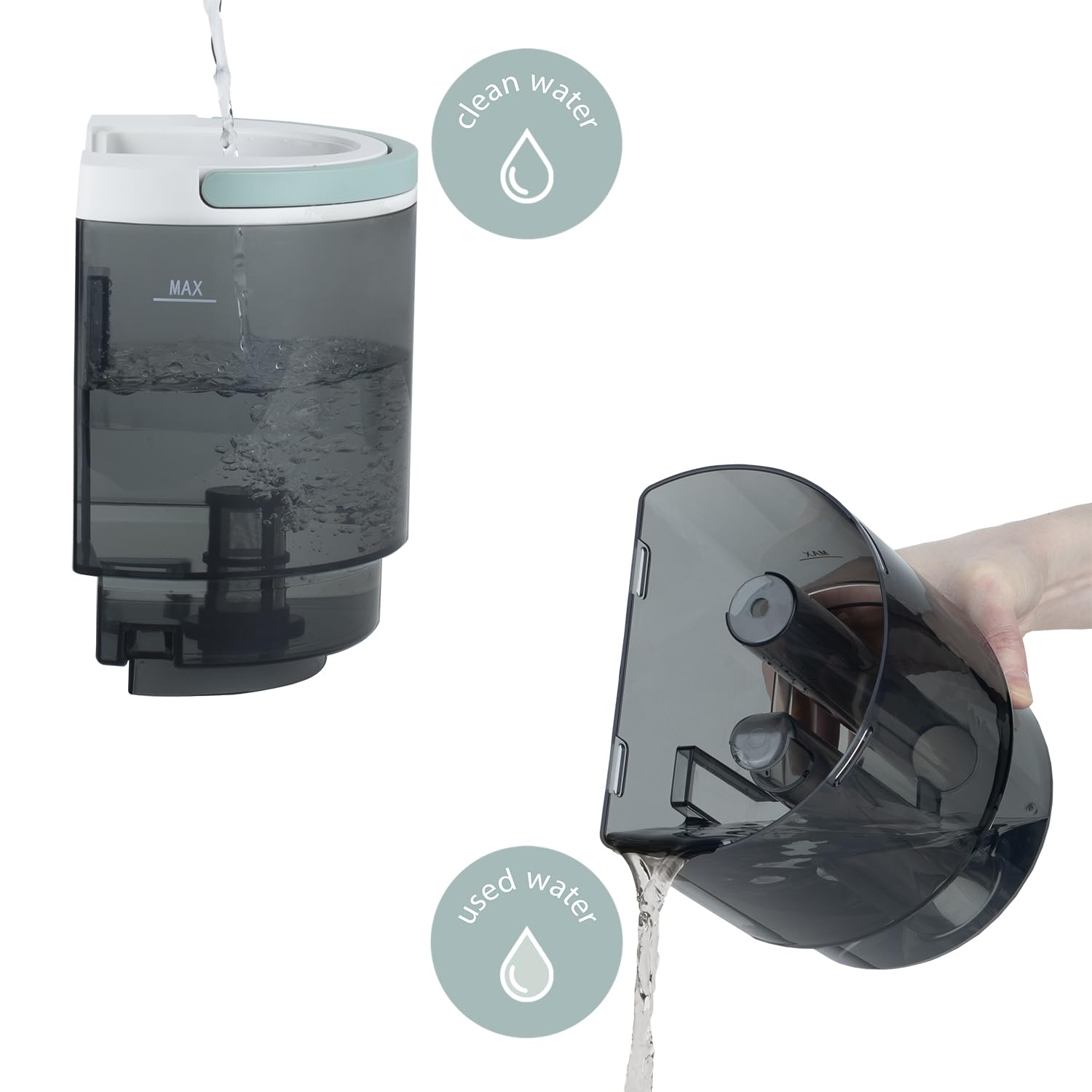H.Koenig Nettoyeur Textile à Main Eau Chaude TWT88, Double Réservoir 1600mL et 950mL, Débit d'Eau 255mL/min, Température jusqu'à 60°C, 2 Niveaux d'Aspiration, 1200W