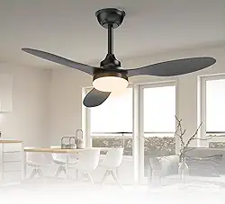 Ventilador de Teto Bivolt 110-220V de Energia 106,7 cm, Ventilador de Teto com Luz LED e Controle Remoto, Motor DC Reversível, 6 Velocidades, Preto(Bateria não inclusa)