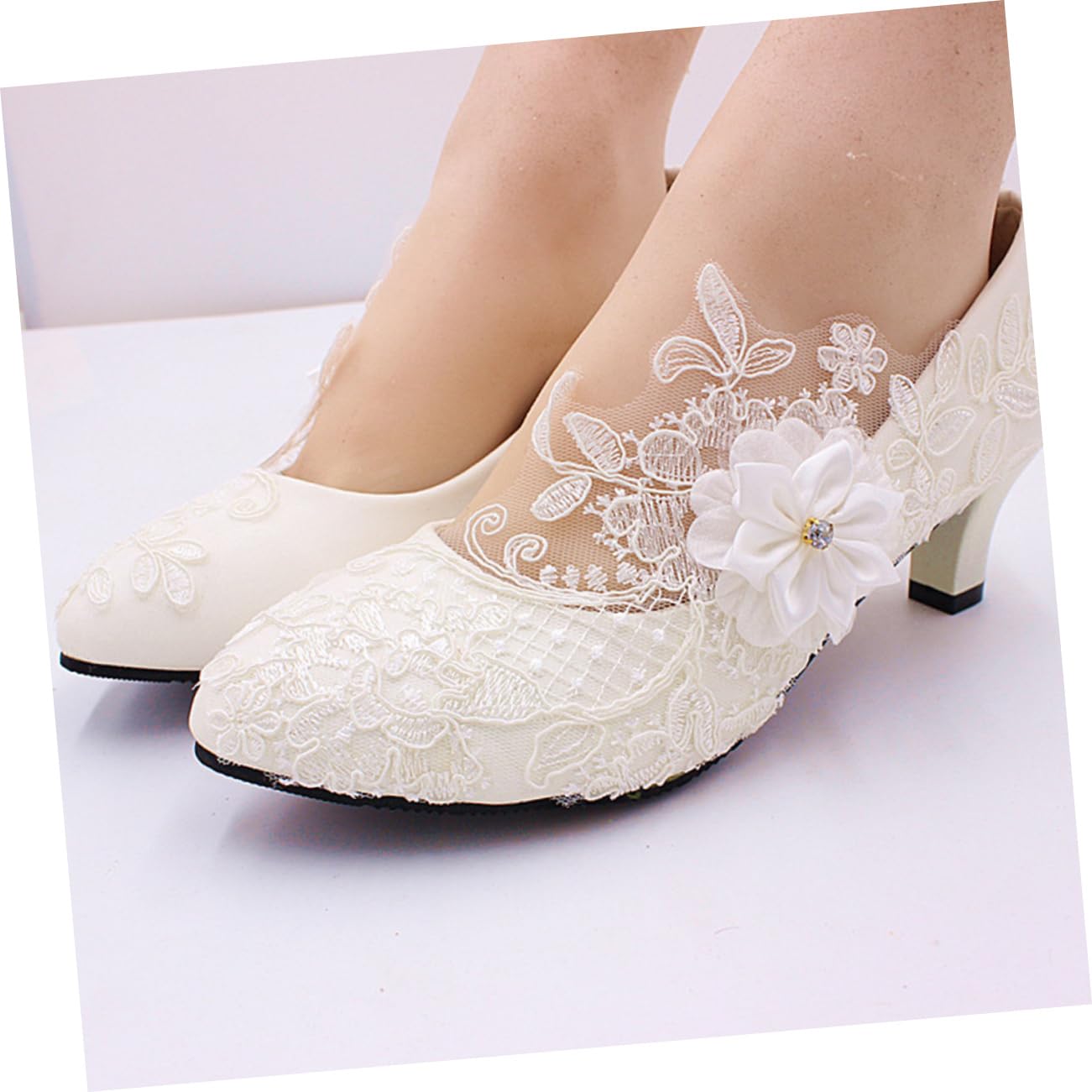 SOIMISS Hochzeitsschuhe aus Spitze elegant Hausschuhe bestiegen Braut- Keile High Heels Damenschuhe weiß Adiletten Damen weißes Kleid Frau Partyschuhe Spitze Schuhe Obermaterial: Pu