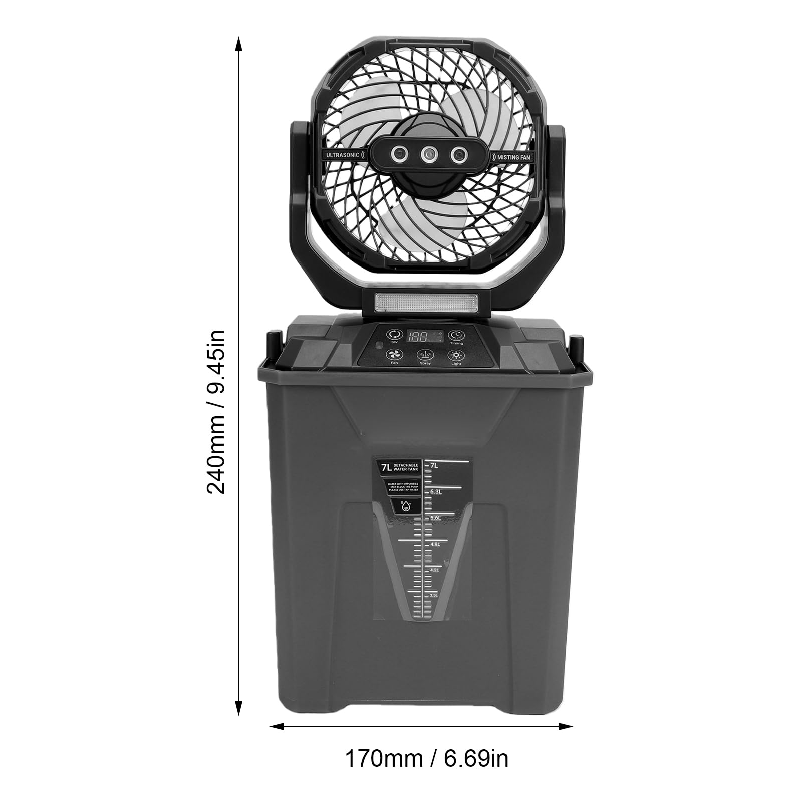 Luocute Fan de Nebulización Portátil 7L, Control Remoto 20000mAh (BLACK) | Ventilador de refrigeración para exteriores recargable, con 5 velocidades, 4 modos de niebla, 3 modos de luz