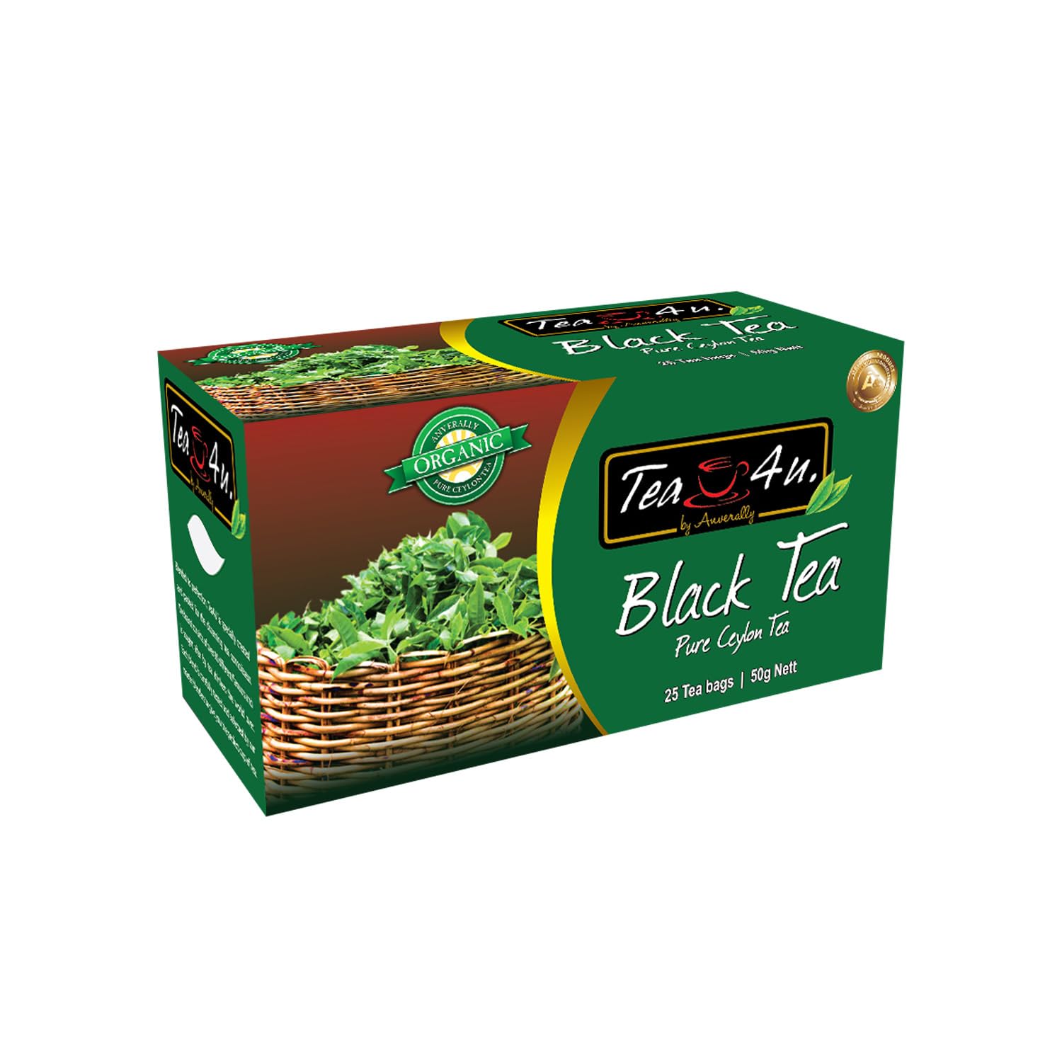 Tea4U Organic Black Ceylon TeaBags - Ideal Quality from Sri Lanka's Finest Leaves and Expertly Blended - 25 Count