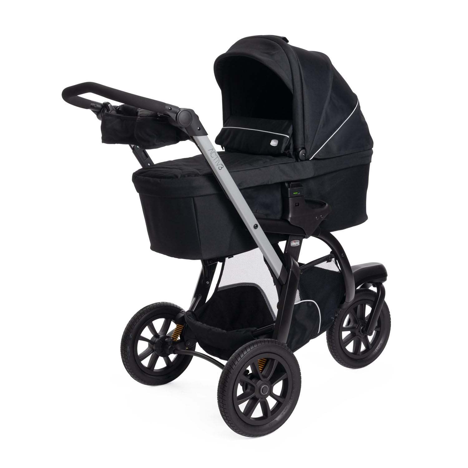 Chicco Poussette Activ3 à 3 roues, fonctionnelle et facile à manœuvrer sur tous les terrains, siège spacieux, dossier inclinable, fermeture pratique et rapide, amortisseurs réglables, 0 mois+, Ébène
