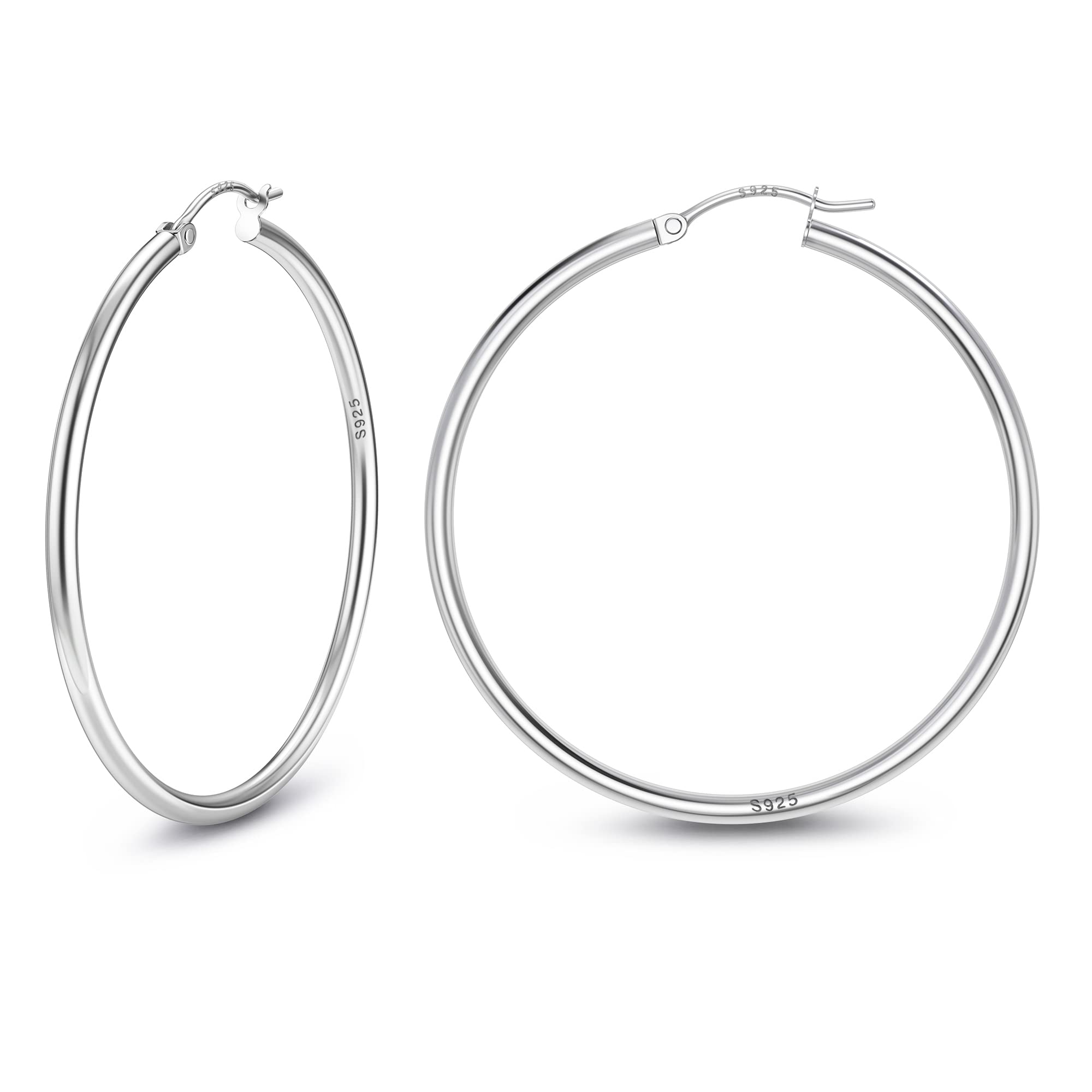 MILACOLATO Sterling Silver Hoop Earrings 2mm Thin Hoop Earrings 18K White Gold Plated Huggie Hoops Earrings Size Available Small Medium Large Hoop