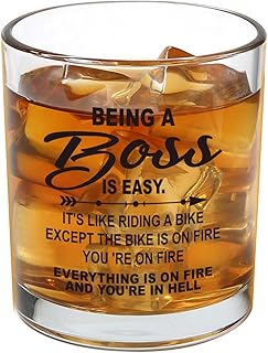 Jogskeor Boss Gifts, Being A Boss Is Easy 10oz Whiskey Glass, Birthday Christmas Gifts for Men Him Manager Leader