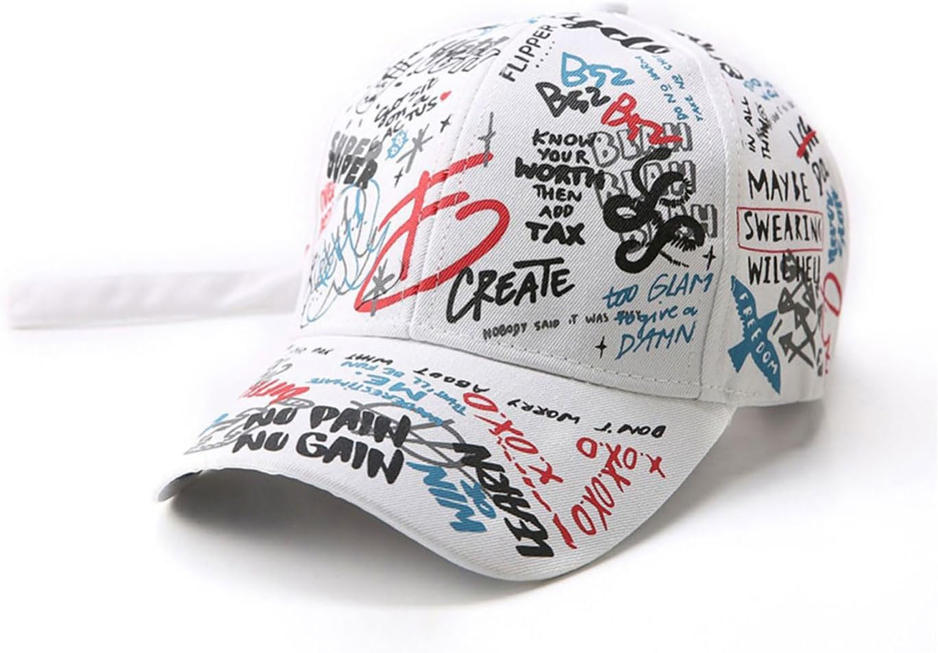 Korean Trendy Printed Adjustable Hip-Hop Cap, Street Graffiti Baseball Cap, Stylish Youth Designer Hat for Men & Women(White) - Image 2