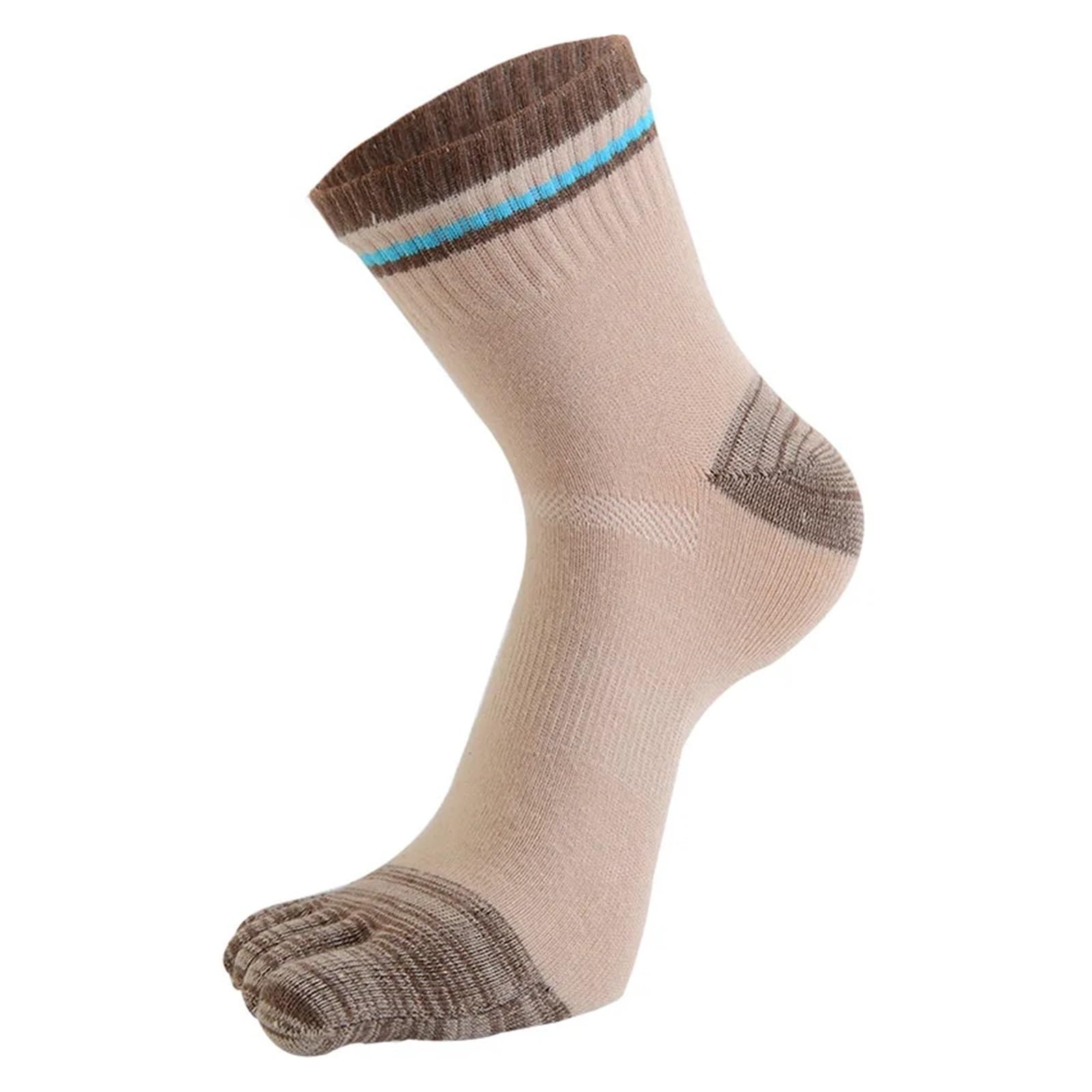 ITRHJTGP Finger Socks 3pairs Men's Five Finger Socks Cotton Patchwork Striped Breathable Sweat-absorbing Business Casual With Toes for Fitness(Khaki)