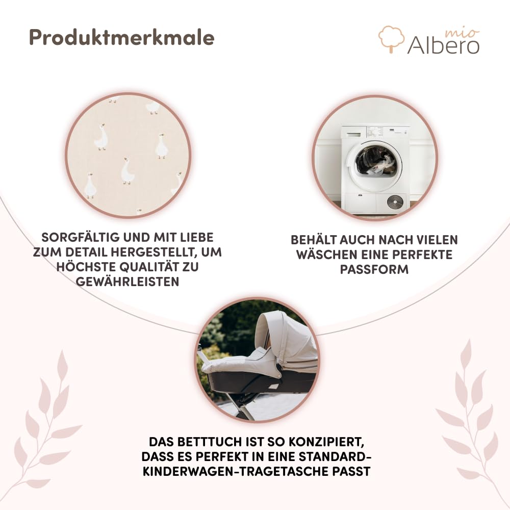 Spannbettlaken Kinderwagen Bettlaken 2 Stück | Größe 80x35 cm | Kinderbettlaken | 100% Baumwollmusselin | Leinenlaken | Goose Gaia