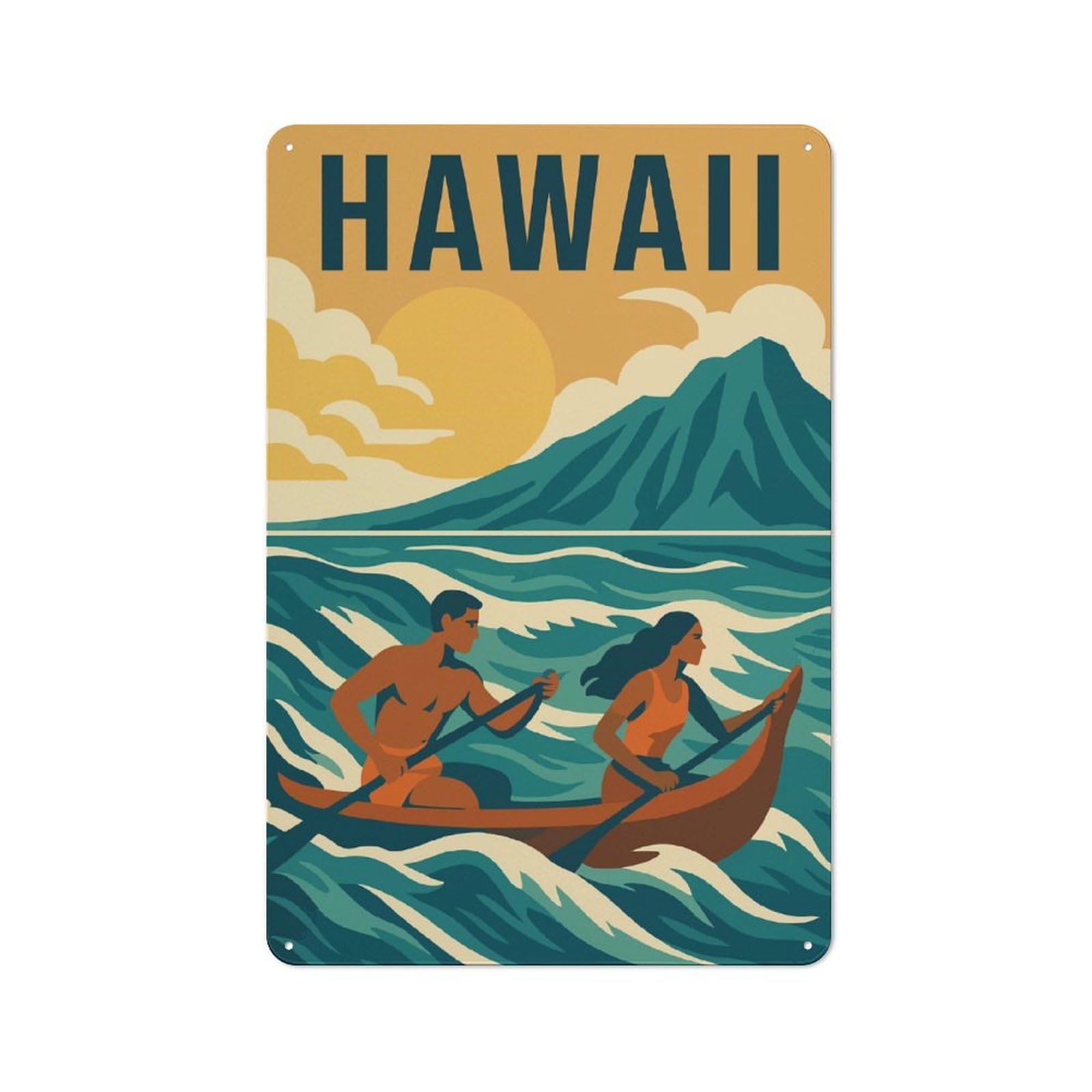 Junmoney Style-18 Country Metal Sign With Hawaii Vintage Travel Design 30X20cm, Barn Style Rustic Kitchen Decor For Farmhouse Kitchen, Pantry Or Dining Area