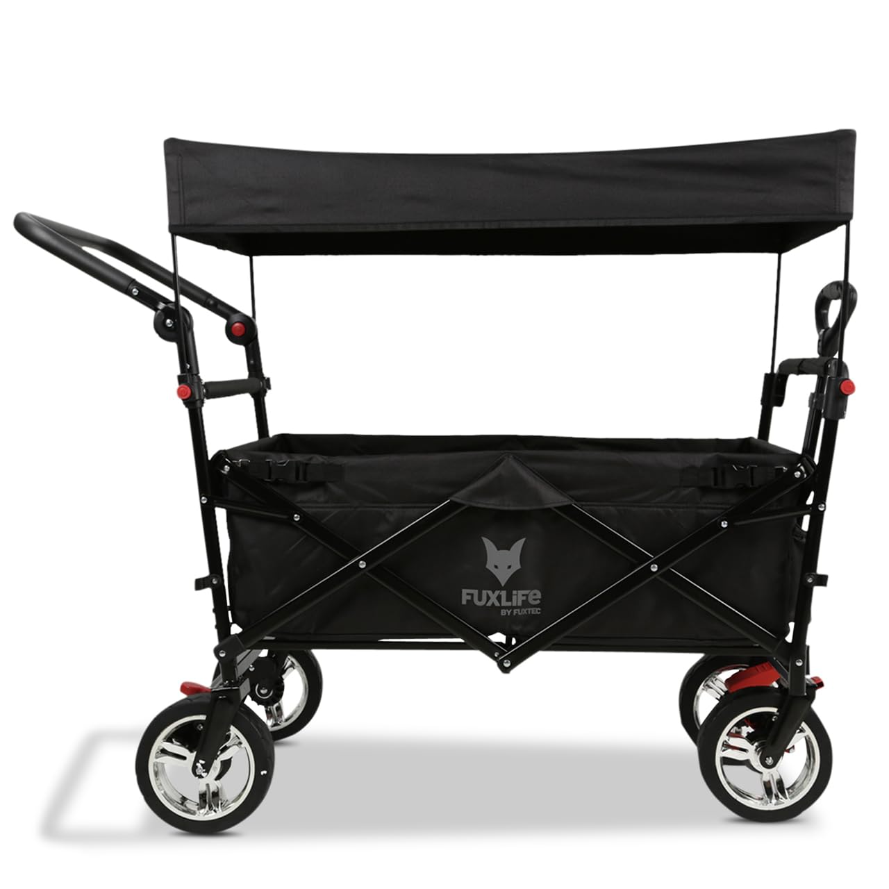Bollerwagen faltbar FX-CT700 Schwarz • klappbarer Handwagen für Ausflug & Alltag • gepolsterter Sitzbereich • Bremsen • höhenverstellbarer Griff • platzsparender Faltbollerwagen