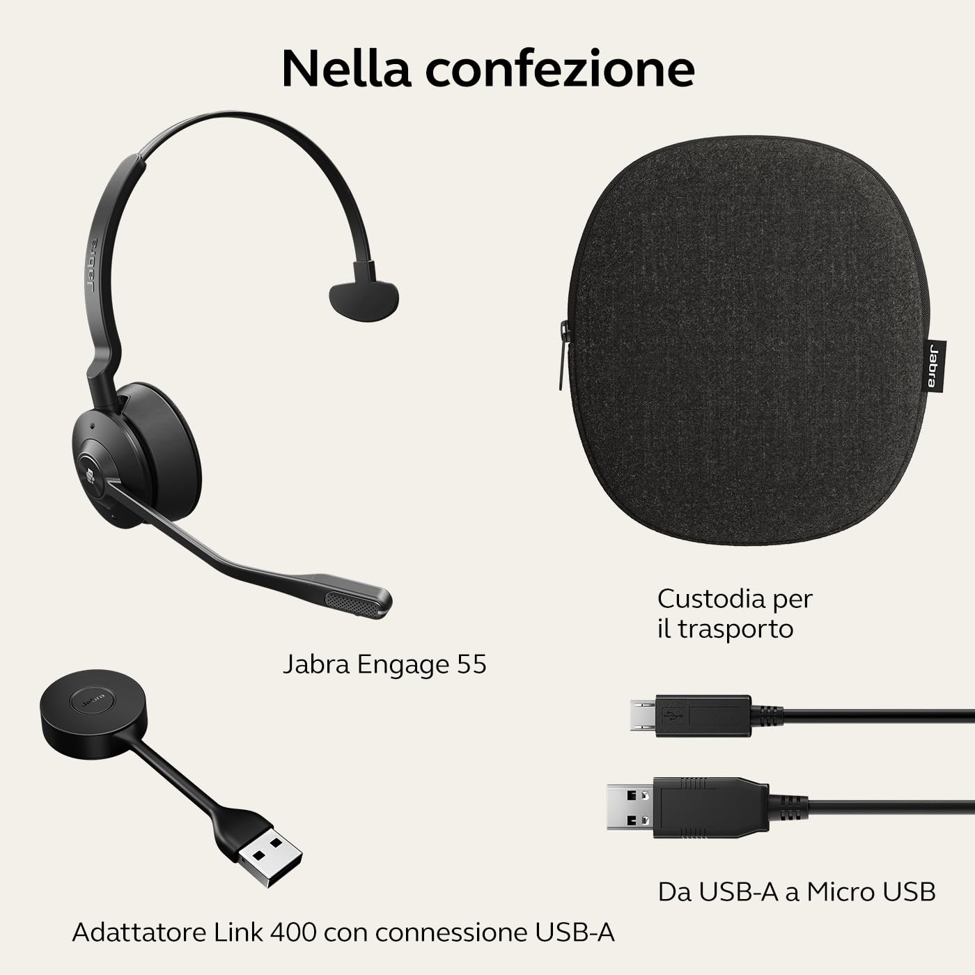 Jabra Engage 55 Cuffie Wireless Mono con Adattatore DECT, Senza supporto, Ottimizzato per Microsoft Teams, Mono, USB-A