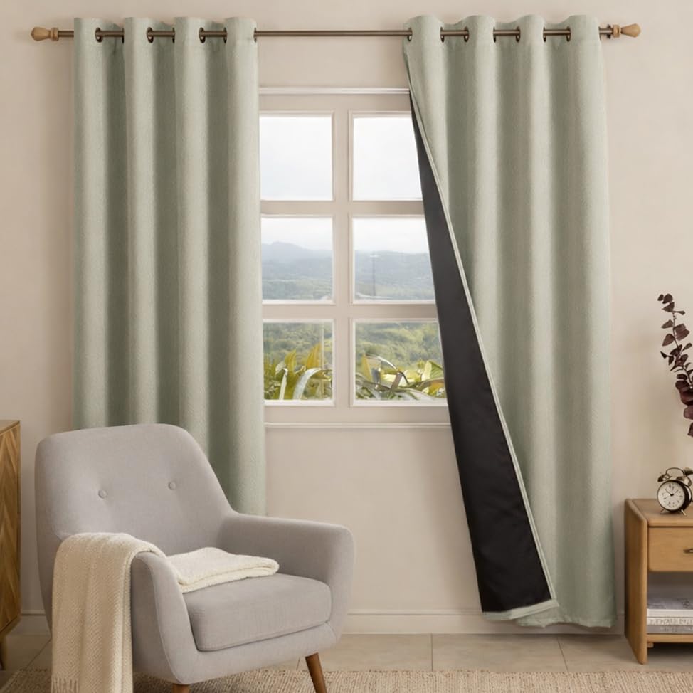 Image of HOMEMONDE 100% True Blackout Curtains Customize Size - Single Piece Curtain, Embossed Panels Light Block Thermal Insulated & Noise Reducing Room Darkening Curtains (Off White)