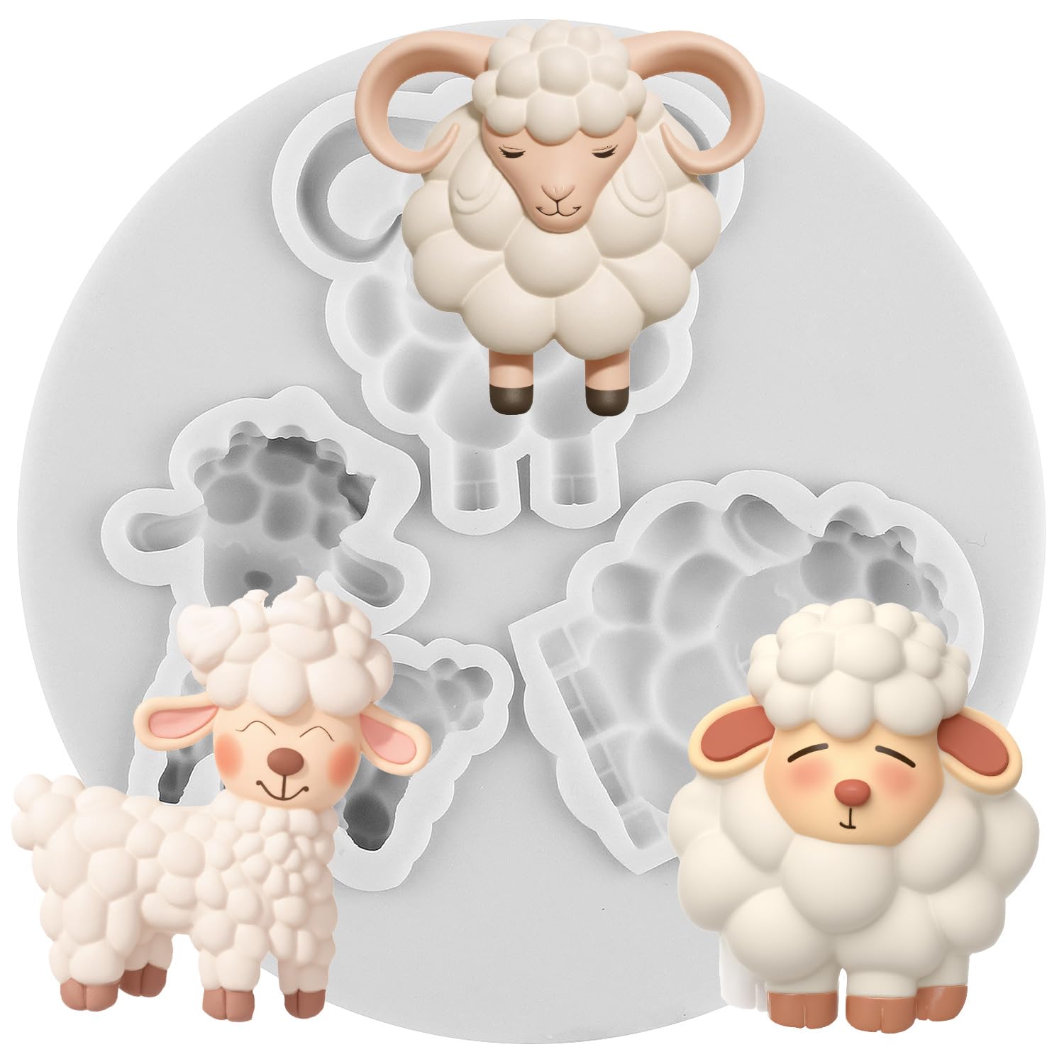 Sijiangmold Sheep Silicone Mould Farm Animal Fondant Moulds for Cake Decoration Chocolate Cupcake Topper Gum Paste Candy Polymer Clay
