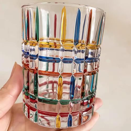 Miniatura 5 de Juego de vasos de whisky de cristal de 4 a 9.6 onzas, vasos de whisky coloridos pintados a mano para beber bourbon, whisky escocés, cócteles, coñac,