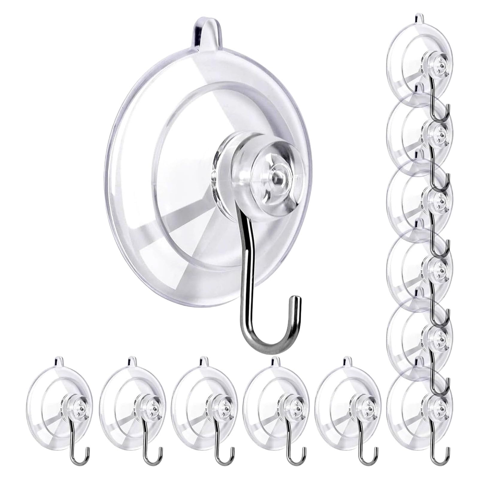 Msioytog Multicolor 12Pcs Clear Suction Cup Hooks Nonrust Steel Hooks Hold 10Lbs Efficient Adhesive Hangers For Smooth Surfaces Bathroom Suction