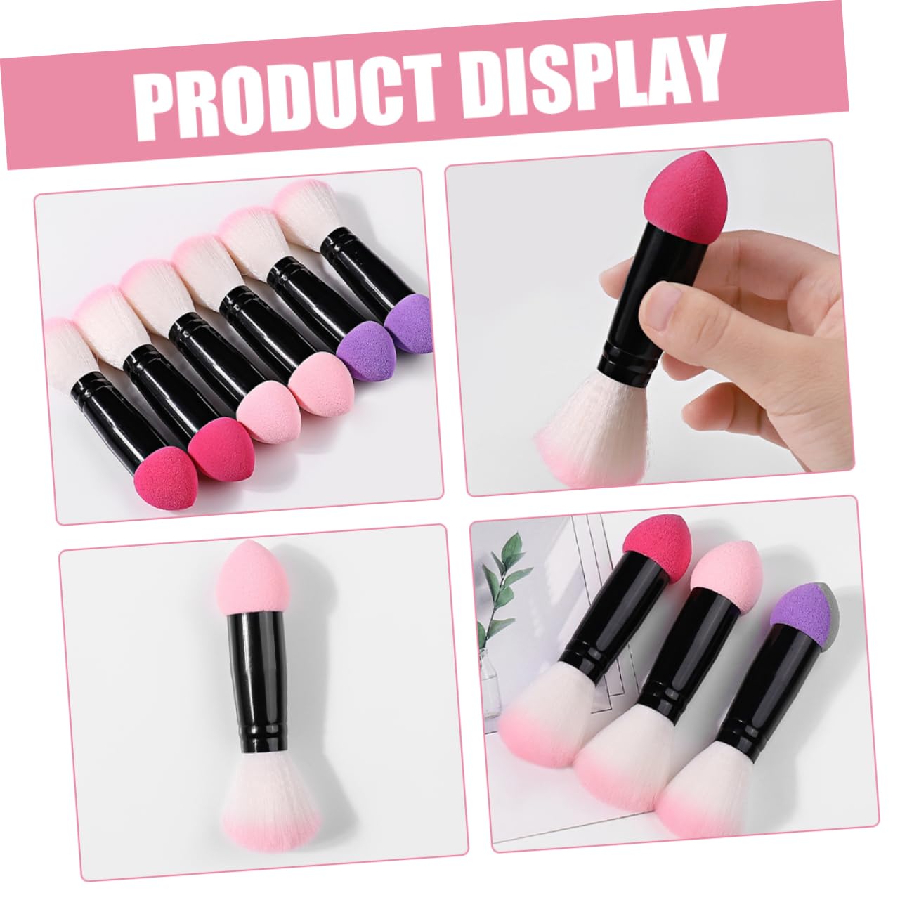 ERINGOGO 3Pcs Dual Ended Makeup Brush Multifunctional Fluffy Blush Powder Brush for Liquid Loose Makeup Travel Friendly Design Colors