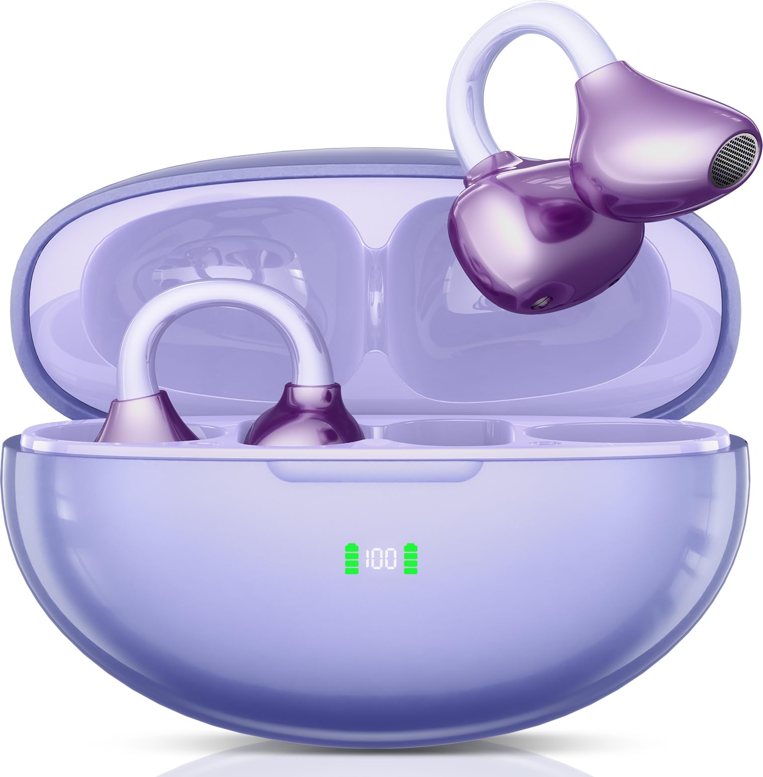 Clip-On Bluetooth Earbuds,Open-Ear Sports Headphones,Wireless bone conduction earphones,Innovative Earhook Design for Fitness,80 hours standby time, Secure Fit, Water and Dust Resistant (Purple) - 1