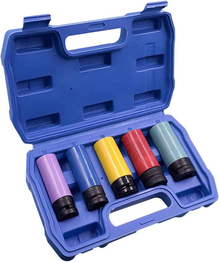 1/2 Inch Car Drive Impact Lug Nut Socket Set, 5PCS Thin-Walled Non-Marring Vehicle Wheel Rim Protector Socket, Color-Coded Automotive Lug Nut Wheel Kit, Universal for SUV RV Truck