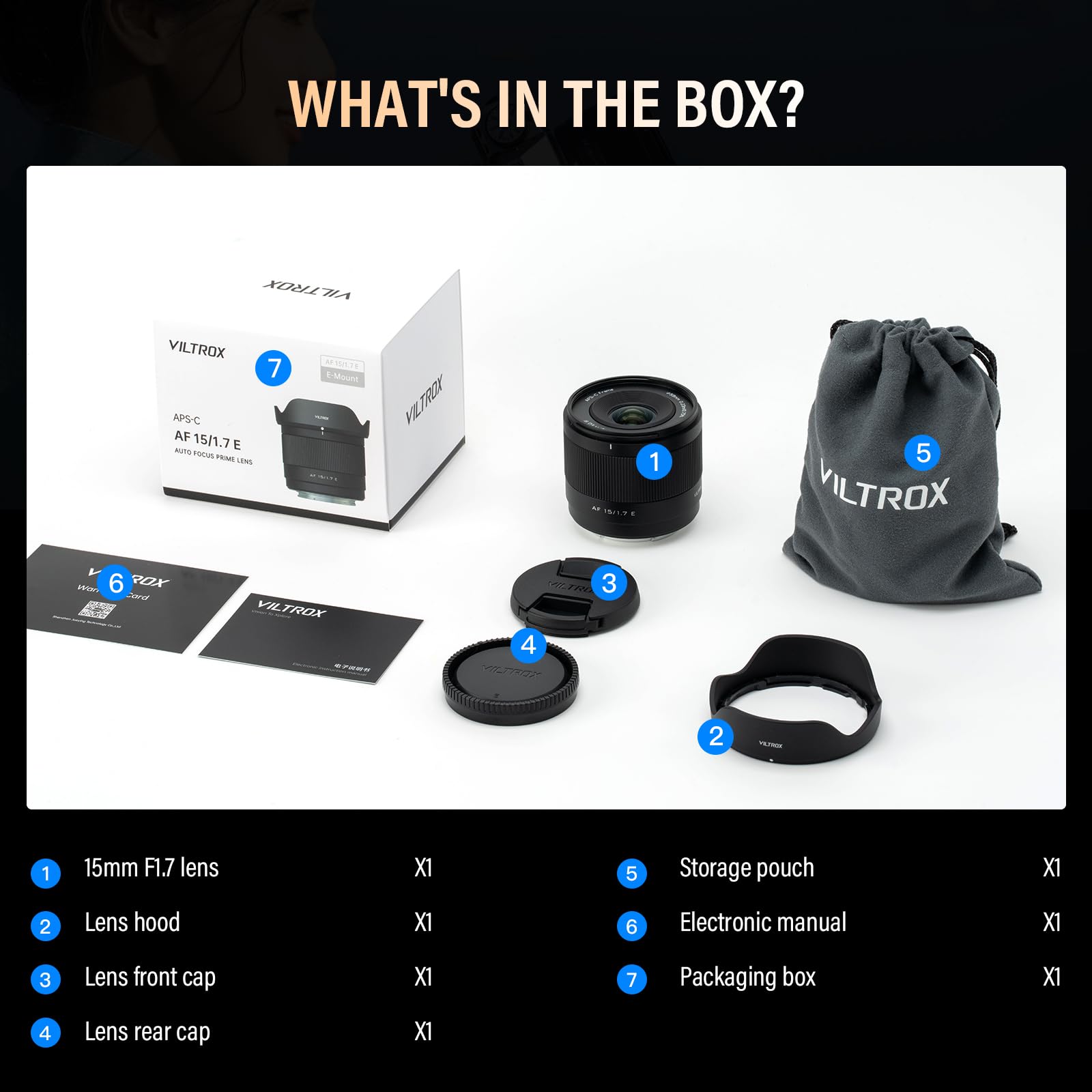 VILTROX 15mm F1.7 Air Autofokus Objektiv für Sony E-Mount Kamera Objektive STM APS-C große Blende Weitwinkel Camera Lense Kompatibel für Sony A6100 A6300 A6400 A6500 A6600 NEX A7 A7I A7R A7S A7SI A9