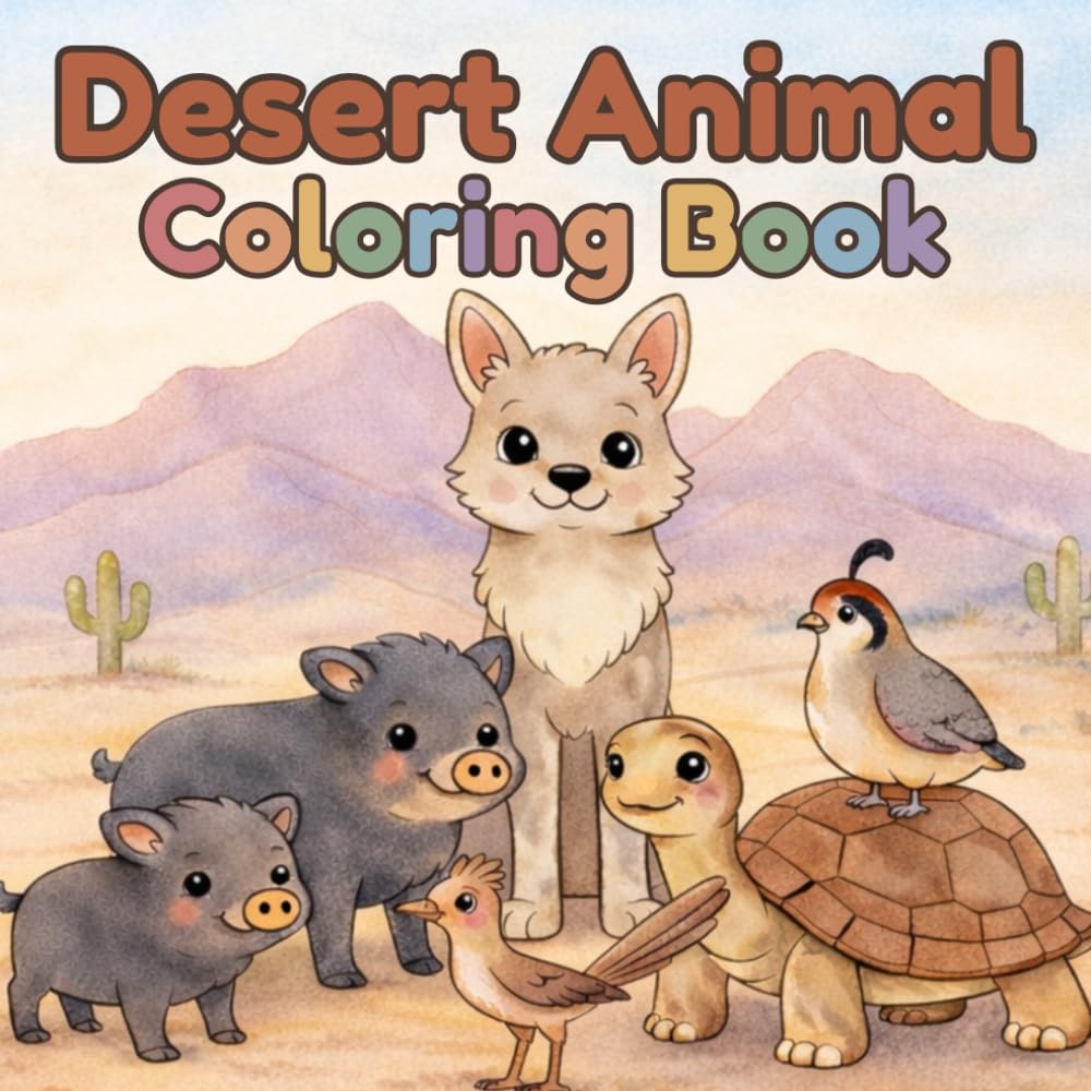Desert Animal Coloring Book: Cute & Easy Coloring Pages for Toddlers and Kids