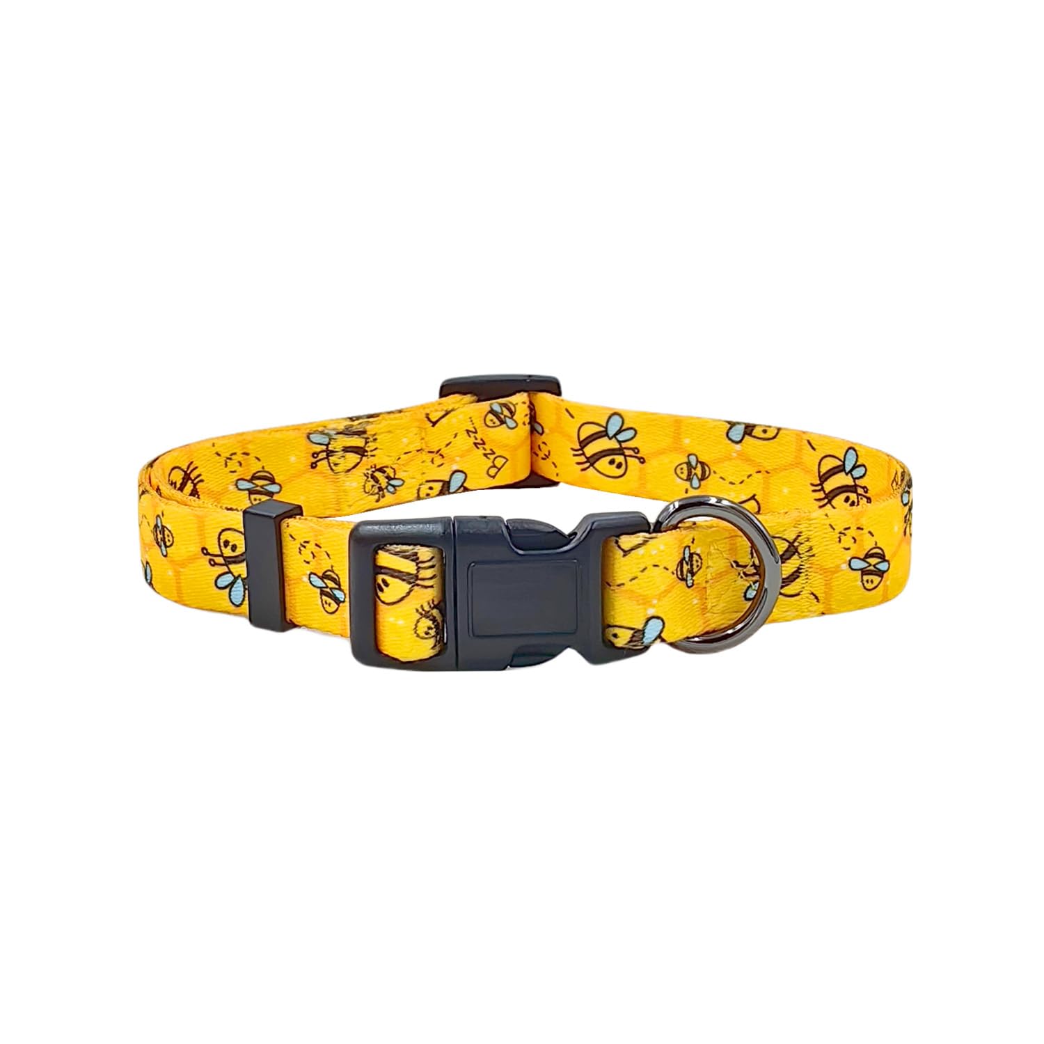 Olahibi Basic Dog Collar, Busy Bee Pattern, Polyester Material, 4 for Small Medium Large Dogs.(S, Yellow Bee)