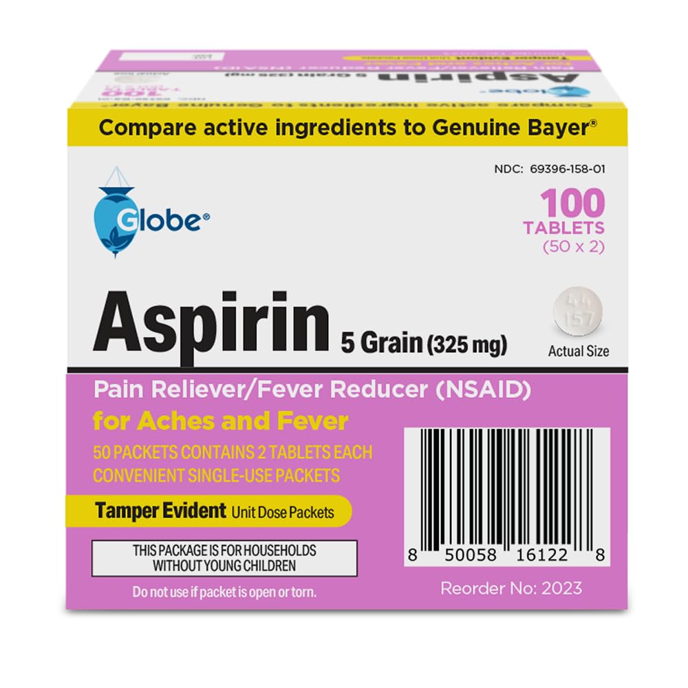 Globe Aspirin Tablets 325 mg, Single Use Packets, Pain Relief -100 Count — Amazon image 4