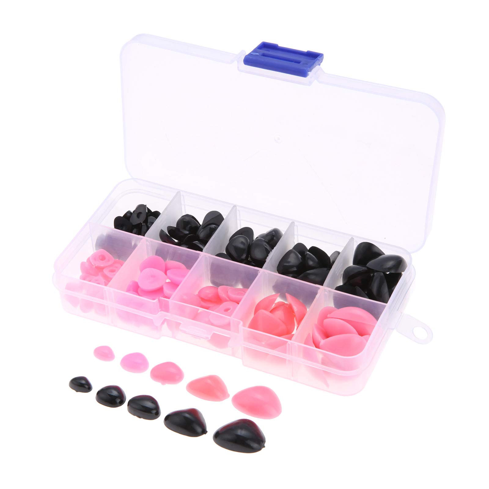 Yetaha 150PCS Plastic Nose, 5 Sizes Craft Triangle Nose for Stuffed Animals Doll, Bear, Dog, Puppet DIY Making, Black&Pink