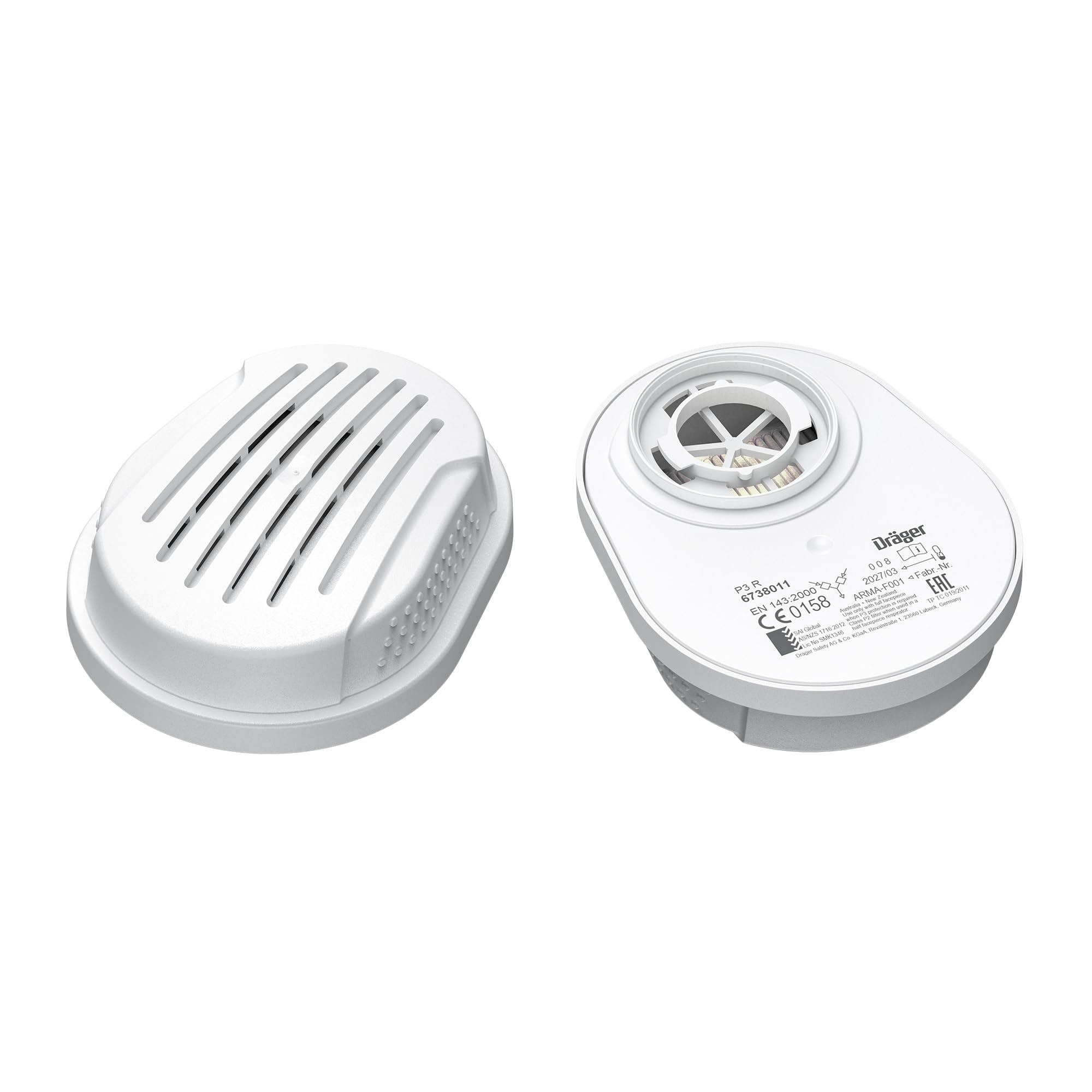 Dräger White X-Plore P3 Bayonet Filters, Waterproof Replacement Particle Filters For Protection Against Asbestos, Wood Dust, Metal Dust, 6 Pcs.