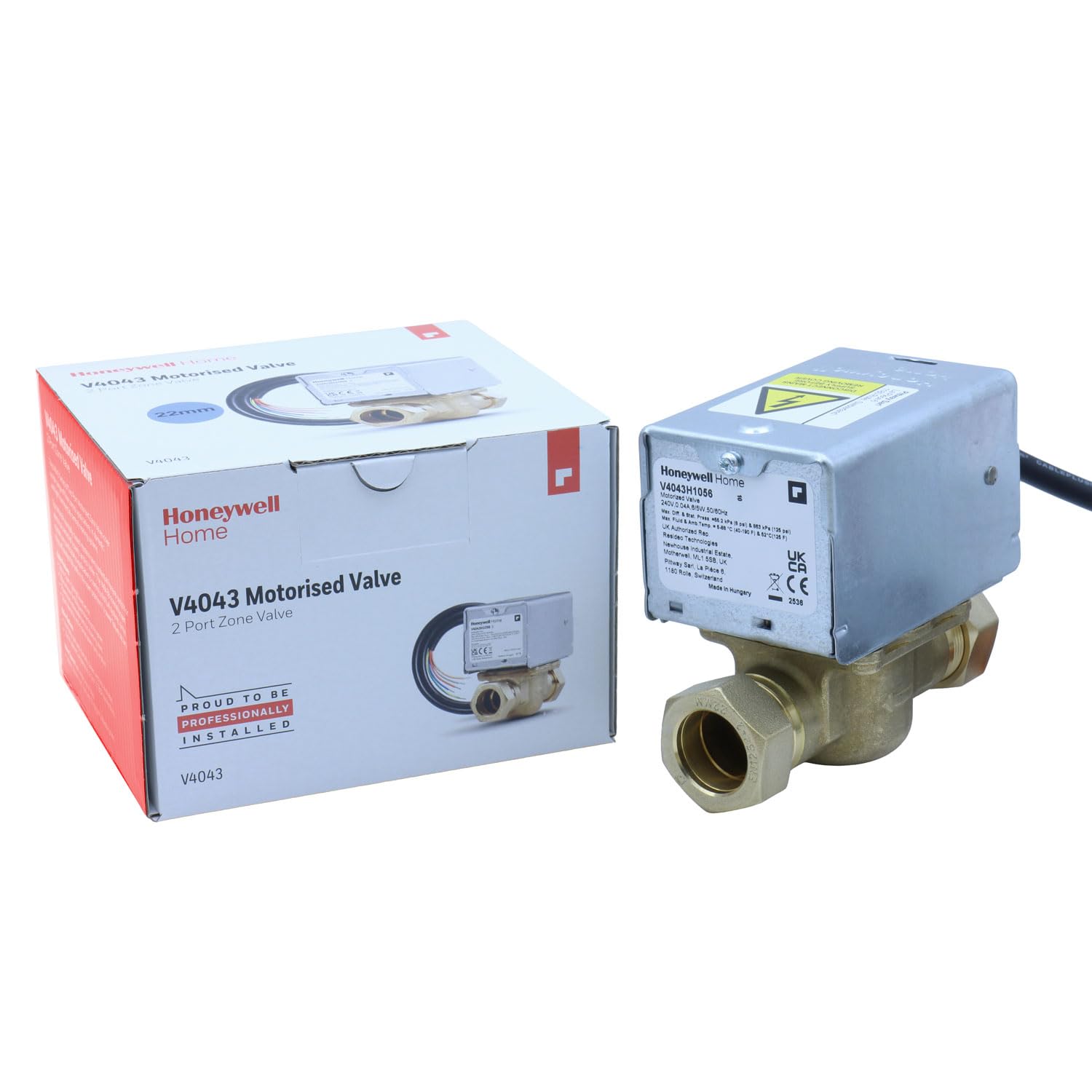 Honeywell V4043h 22Mm 2-Port Motorised Zone Valve, Normally Closed With End Switches - 272848/U Light