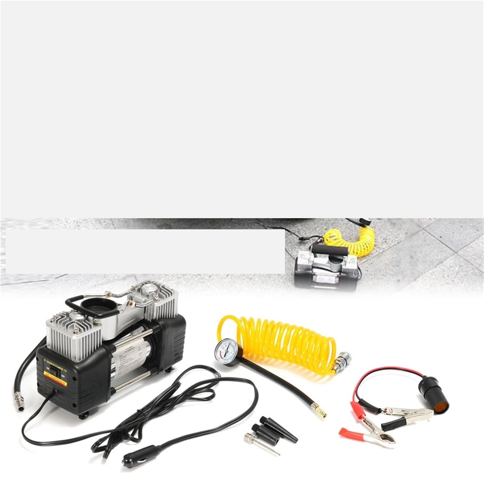 Compressore d'aria 12 V 150 PSI 60 L Pompa di gonfiaggio pneumatici auto Kit portatile 4 ruote motrici a pressione doppio cilindro Set di attrezzi 1 pezzo