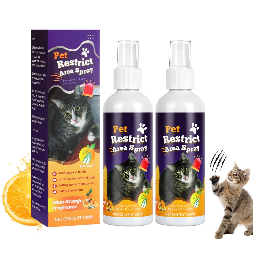 OSDUE Spray Anti Rosicchiamento per Gatti,2PCS 100ml Naturale ed Efficace Spray per Gatti per Interni ed Esterni, Impedisce ai Gattis di Graffiare Mobili,Tappeti,Tende e Piante, Ingredienti Naturali