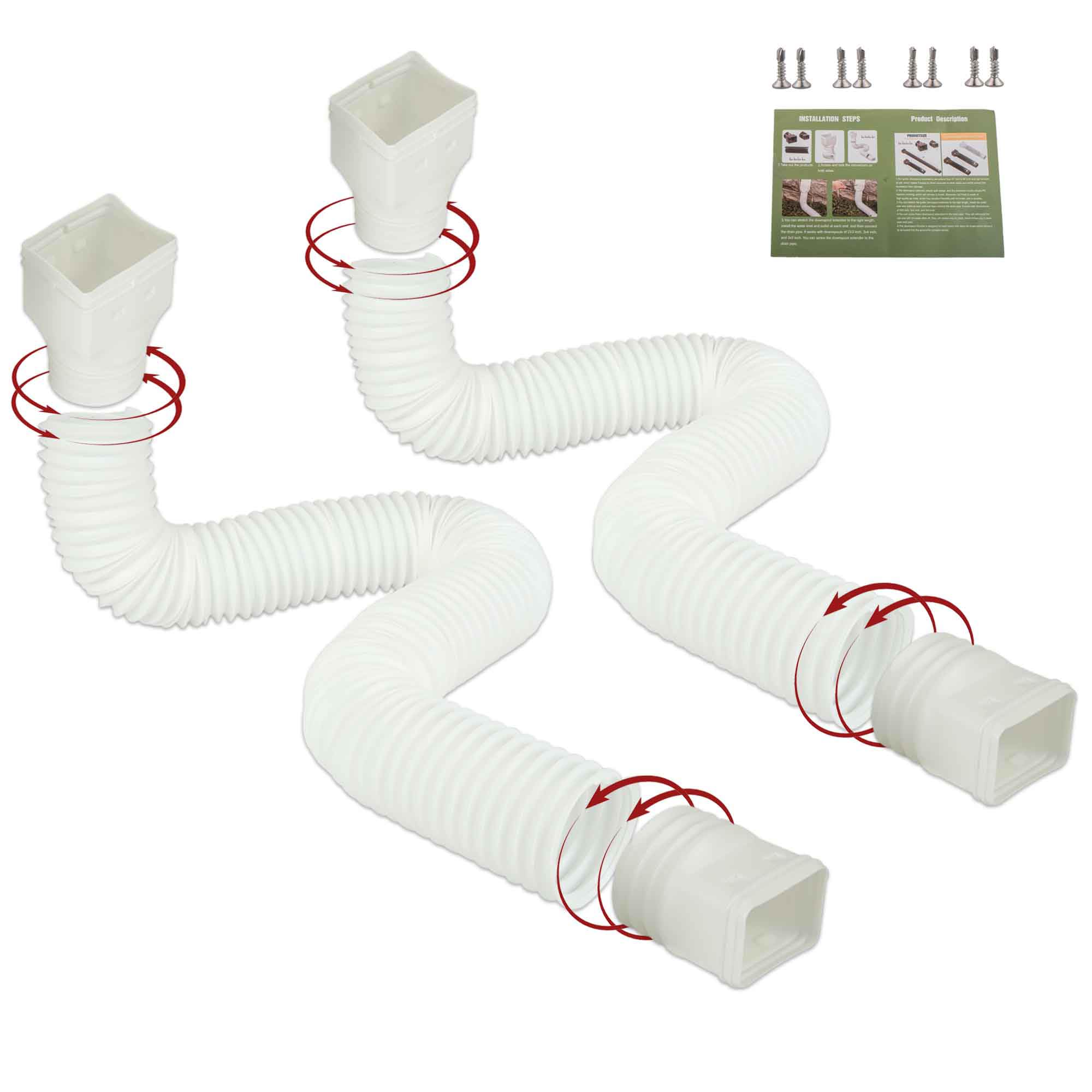 2-Pack Flexible Rain Gutter Downspout Extensions - Extendable Drainage Solution for Gutter Splash Blocks, Down Sprout Drain Extender