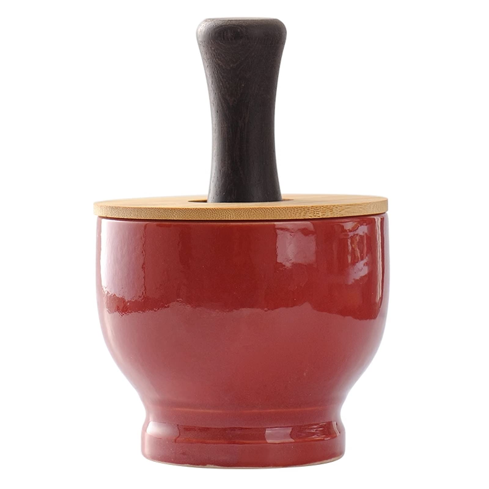 Trituradora, mortero y Maja Juego de mortero y Maja para Cocina con Tapa de bambú Molinillo de cerámica para moler mortero y Maja de Porcelana
