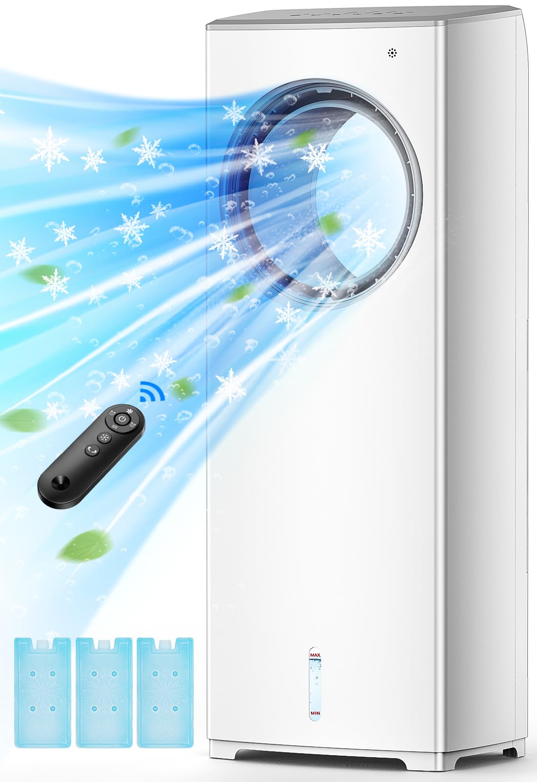 BALKO 3 IN 1 Portable Air Conditioners, 32 INCH Evaporative Air Cooler for Room w/Sleep/Natural/Normal Mode, 3 Speeds, Remote & 1-8H Timer for Auto-Off, 1 Gal Water Tank, Swamp Cooler Bedroom Indoor