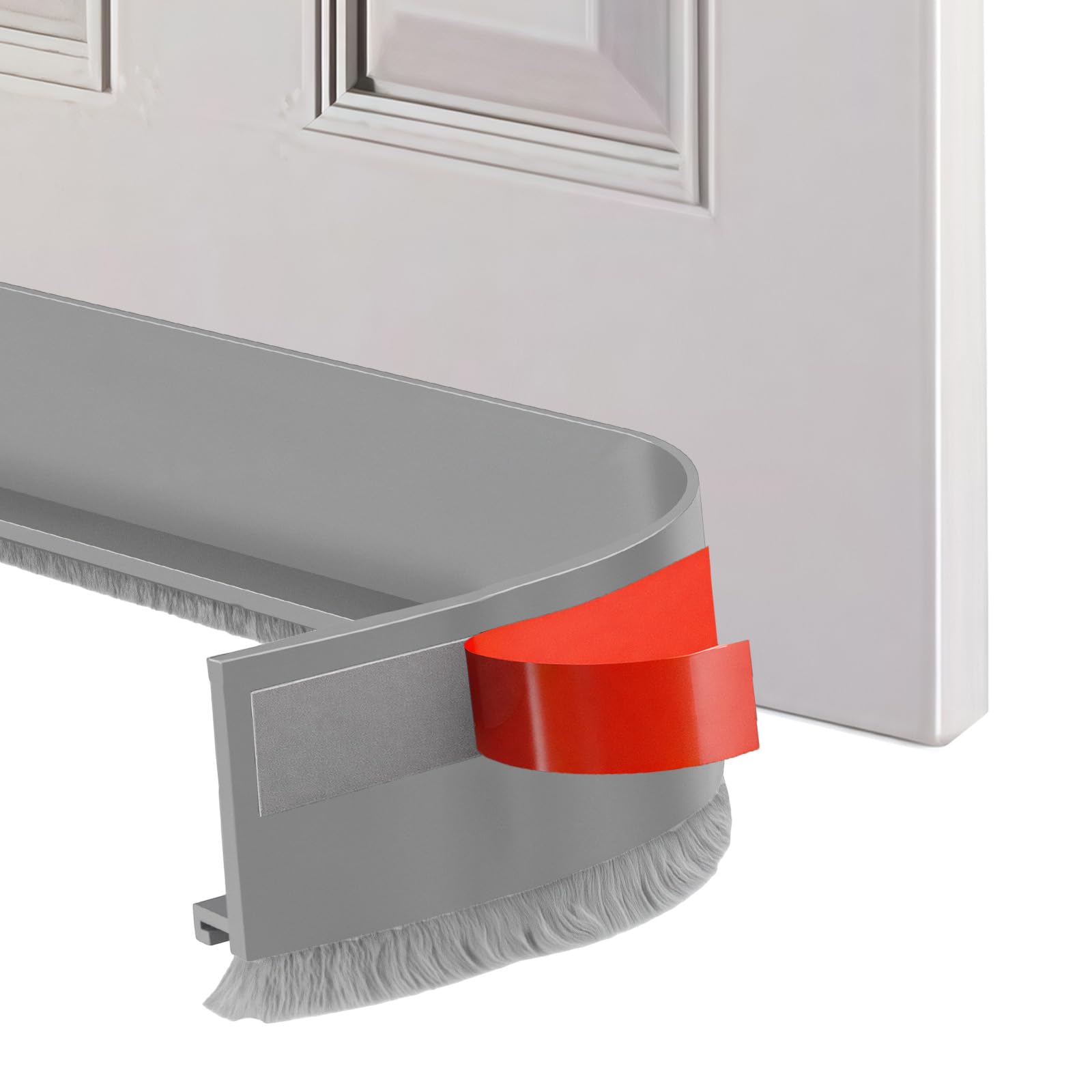 WanderGo Door Brush Strip, 2 × 100cm Self-Adhesive Draught Excluder for Floor and Door, Room Seal Door Brush Cover Strips, Cuttable Door Draft Excluder Strip (Grey-52mm)