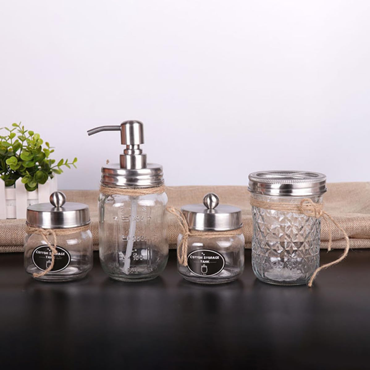 Juego Completo de Accesorios de Baño Vaso para Cepillo de Dientes y Botella de Loción de Vidrio Plateado para Baño y Hotel