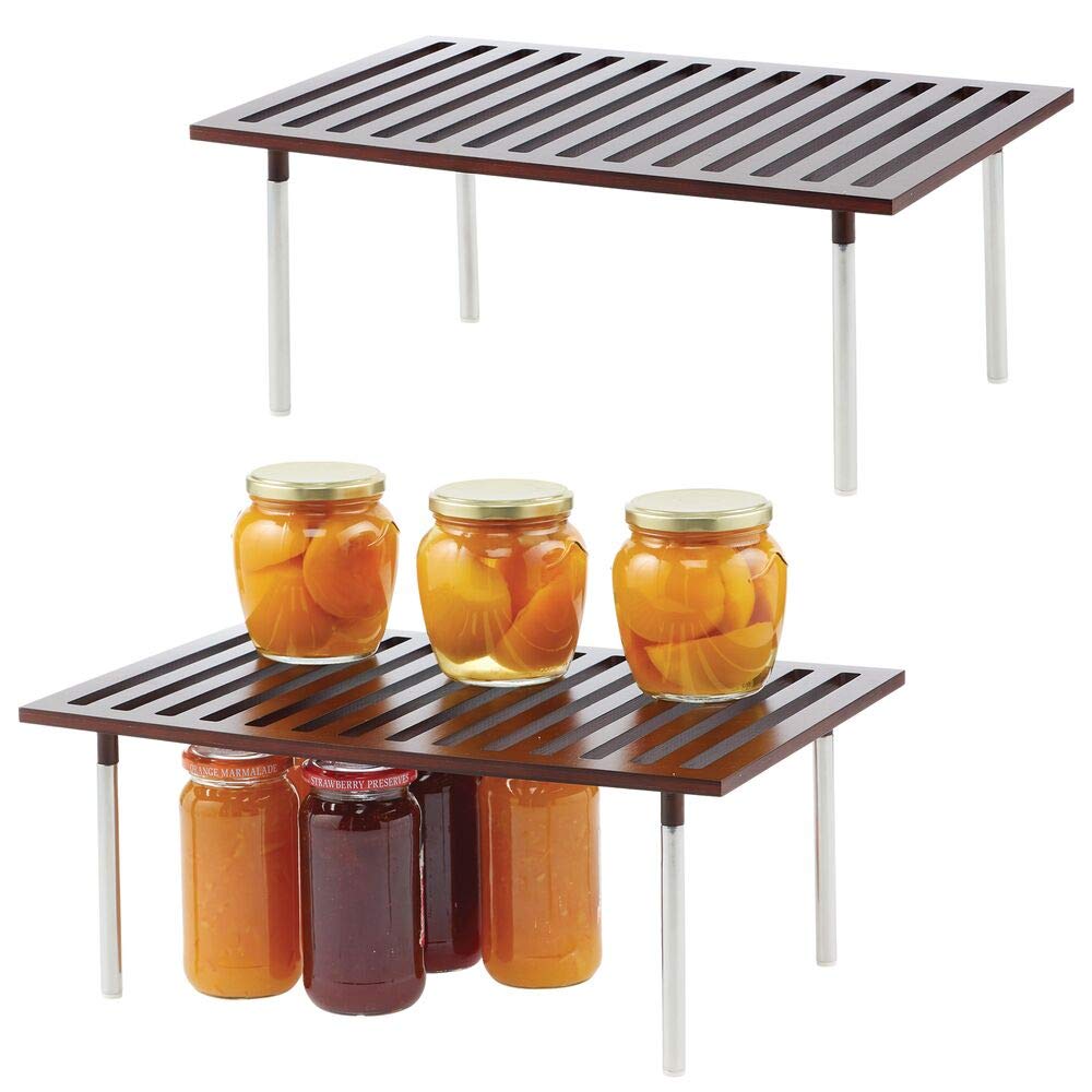 mDesign Set of 2 Kitchen Storage Units – Practical Storage Shelves Made of Bamboo and Stainless Steel – Stylish Kitchen Organiser for Kitchen Cupboards and Work Surfaces – Dark Brown