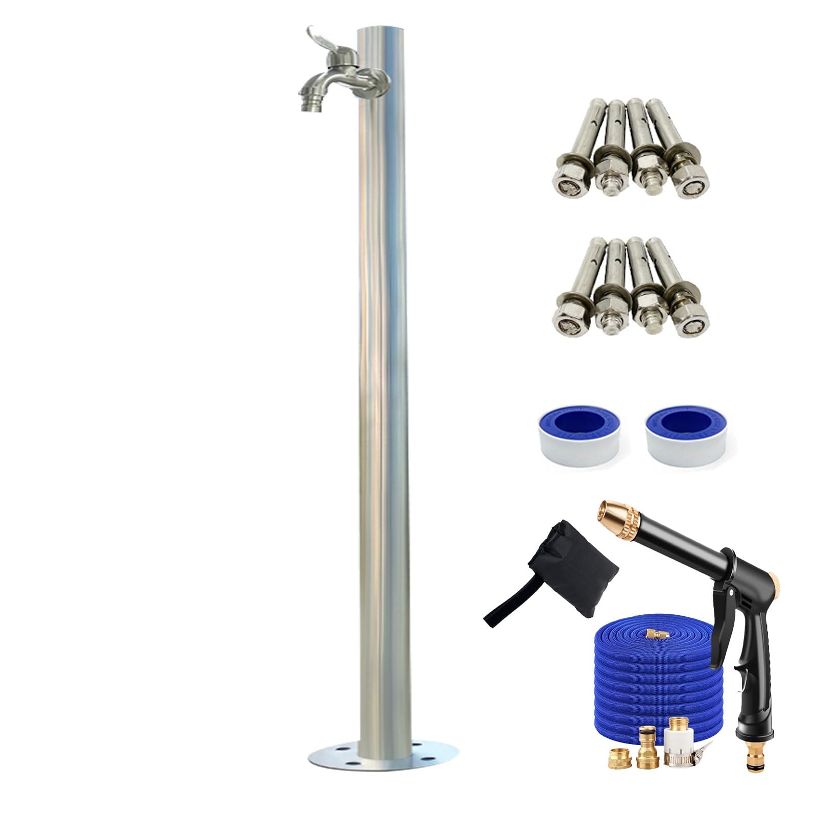 WOTZOV Stainless Steel Vertical Garden Water Hydrant - Anti-Freeze Outdoor Water Column Tap For Irrigation & Watering, 304 Fountain Fixture，Silver 95x4.5cm