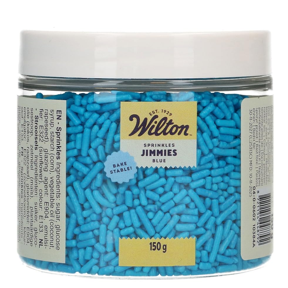 Wilton Jimmies Blue: Vermicelles en Sucre Résistants à la Cuisson, Pour Décoration et Mélange dans Gâteaux, Cupcakes, Cookies et Muffins - 150 g