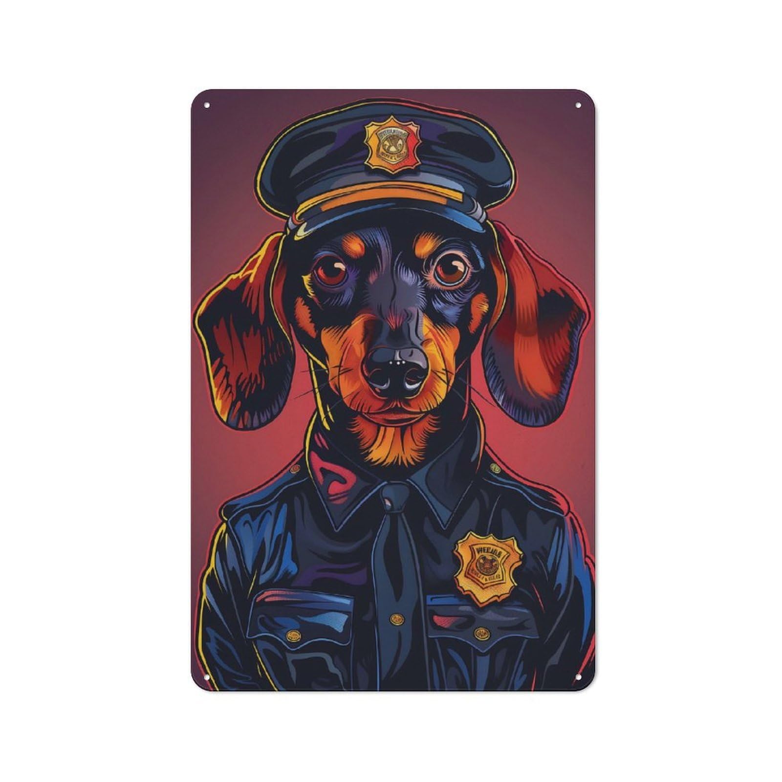 Junmoney Dachshund Police Officer Metal Plaque 30X20cm With For Hallway Wall, Rustic Decor, For Garage, Workshop And Man Cave Decoration