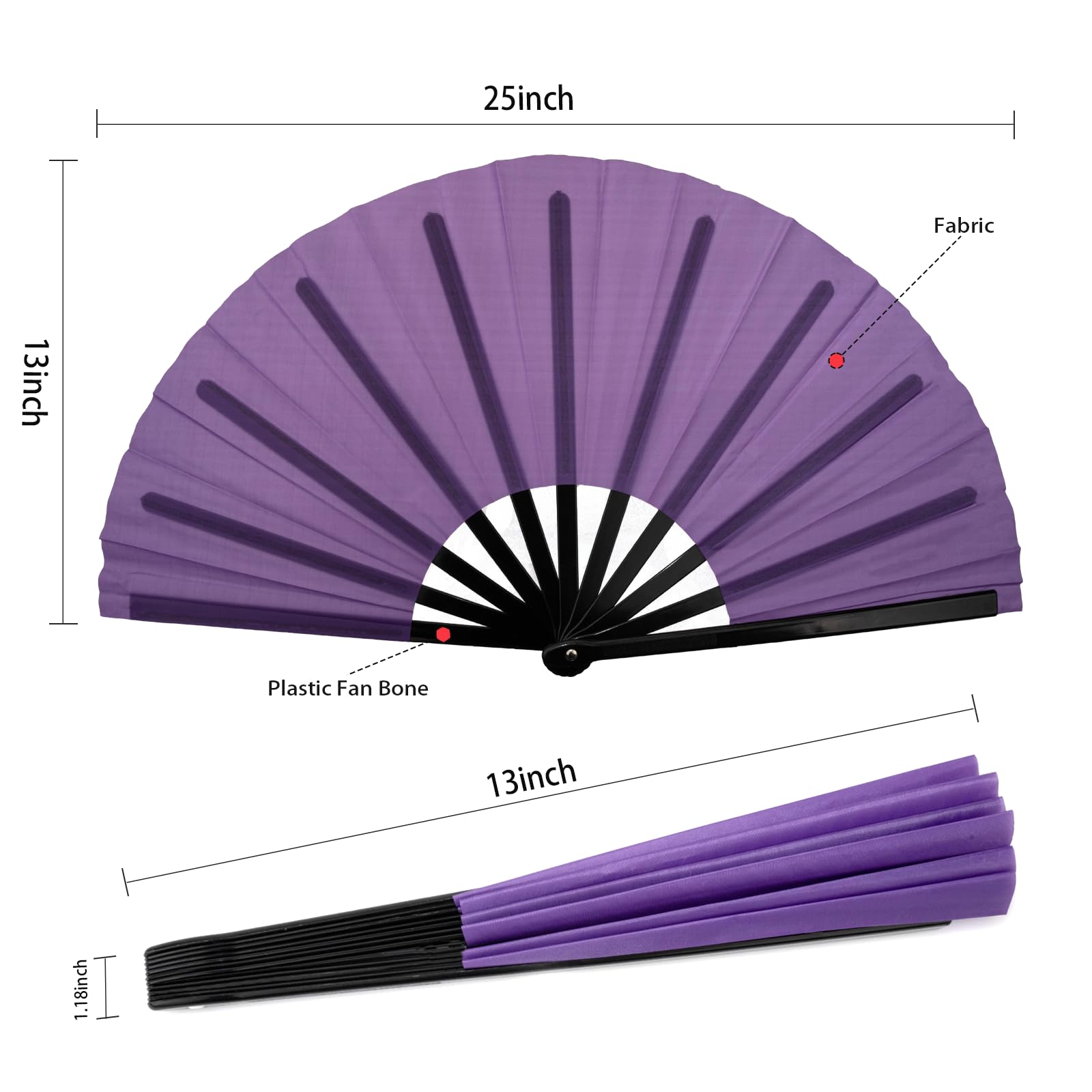 QIRMIZI Großer faltbarer Hand-Rave-Ventilator, für chinesische Kung Fu, Tai Chi, Tanz, Musikfestivals, Karneval, Hochzeiten, EDM-Events, Partys und Dekorationen, Lila, 10 Stück