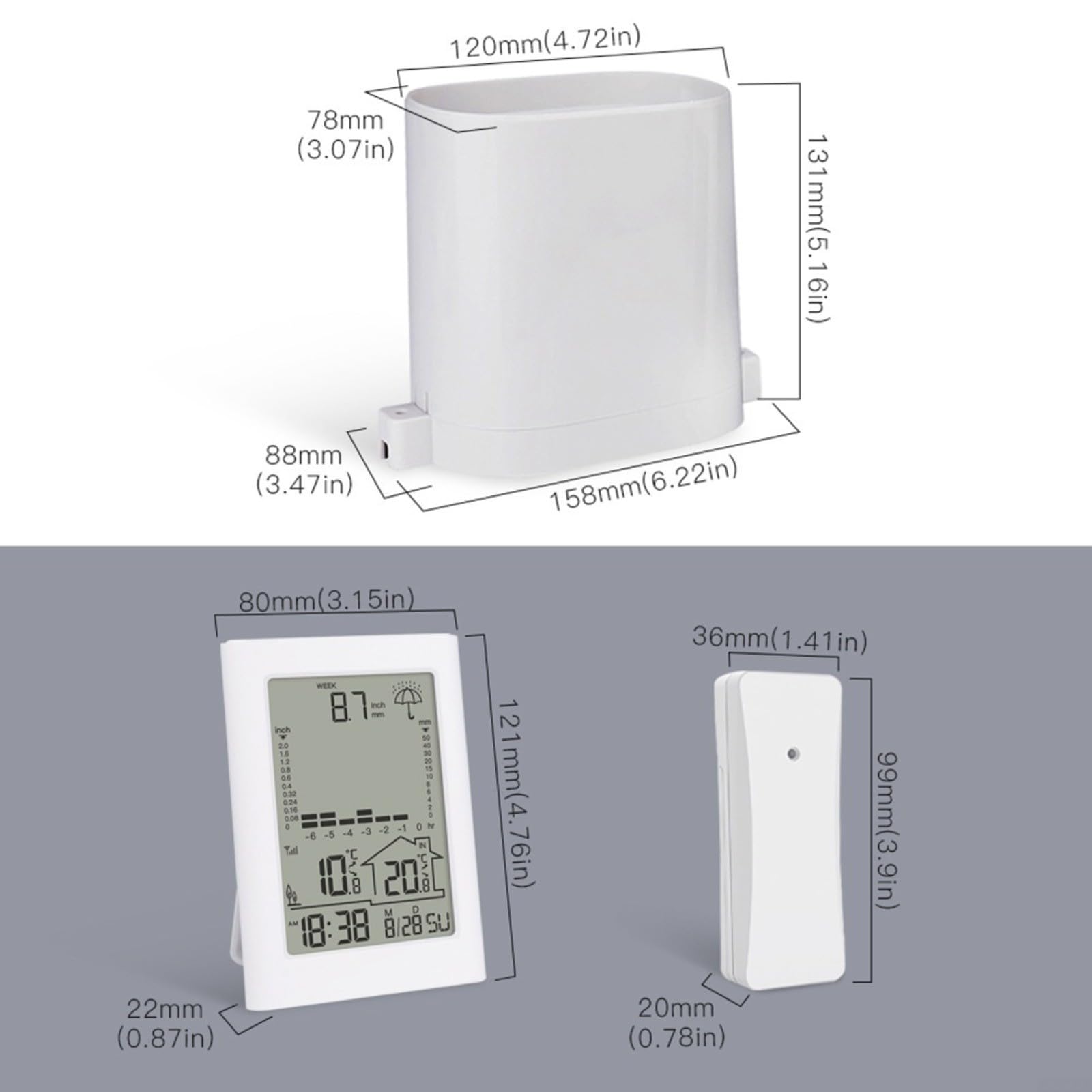 Funk-Wetterstation mit LCD-Display, Regenmesser für Innen/Außen, Trendgrafik & Historien-Datenspeicher, Temperaturüberwachung für Garten und Haushalt, weiß