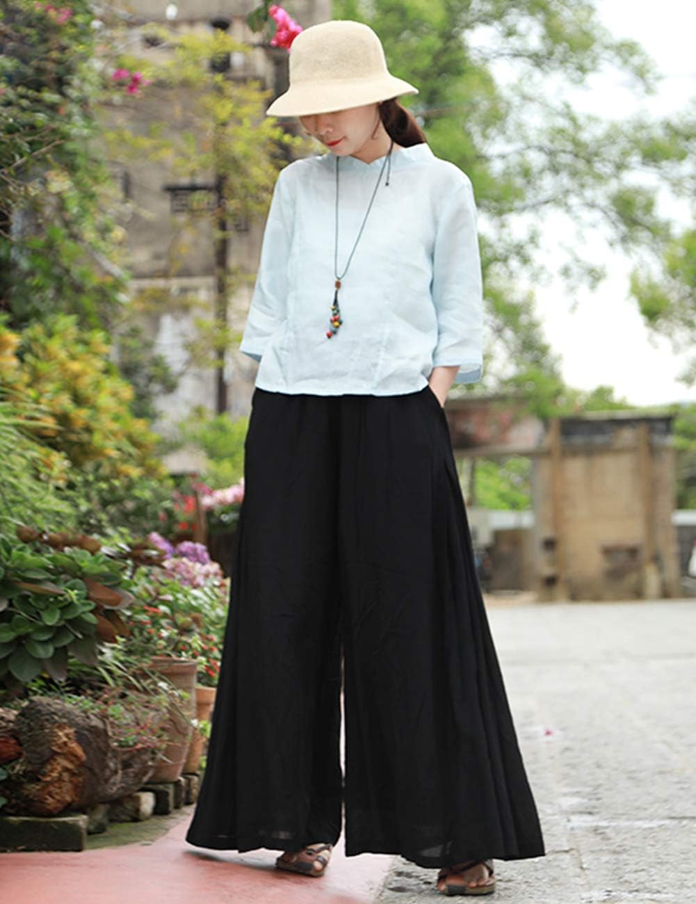 LZJN Women's Soft Casual Wide Leg Long Palazzo Pants Loose Fit Trousers Yoga Pants