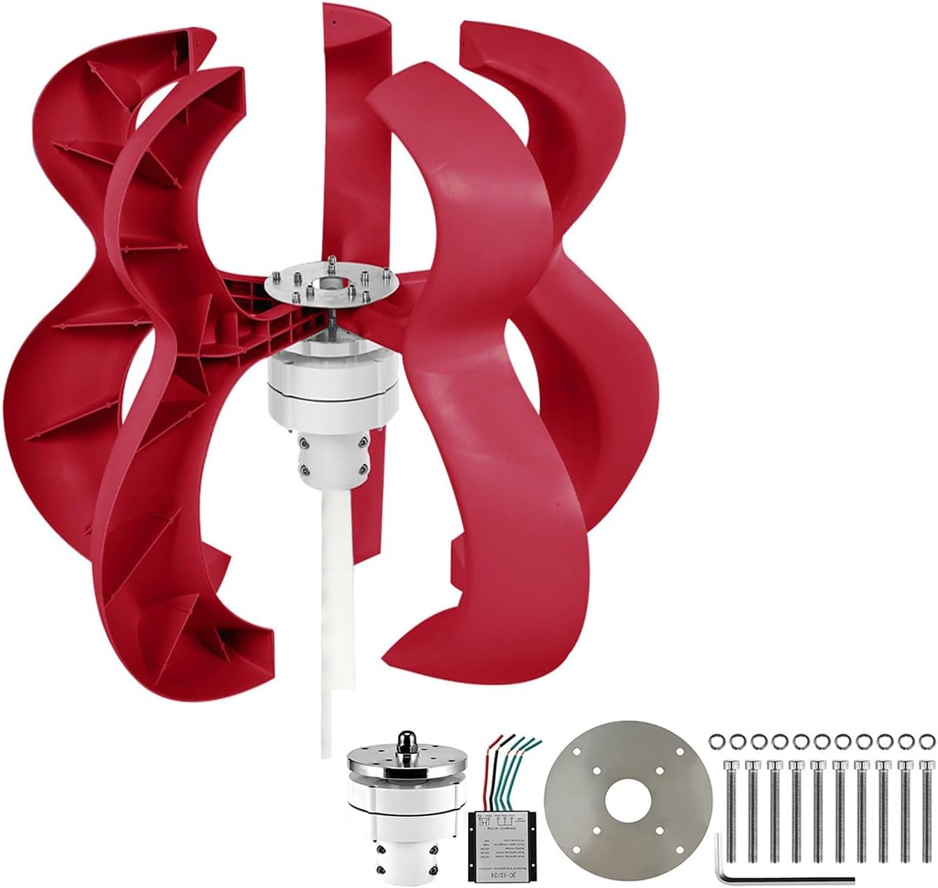 2000W DC12V/24V/48V/220V 5-blade Vertical Axis Wind Turbine With Controller Breeze Start Fan Wind And Solar Hybrid Power Generation System (Color : Without rod, Size : 12V)