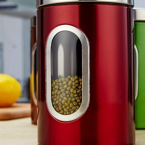 Miniatura 3 de Juego de recipientes de cocina de 3 piezas para azúcar, alimentos, té, café, dulces, tarros de almacenamiento de acero inoxidable con ventanas