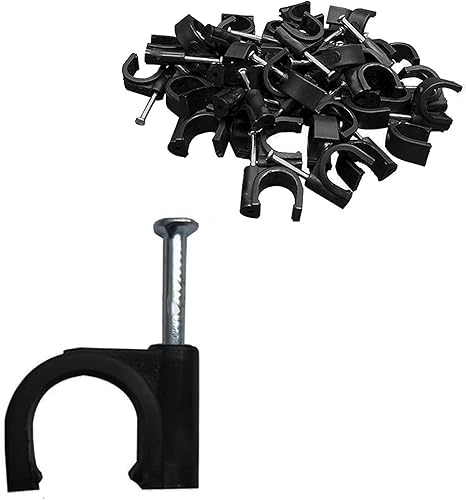 Miniatura 8 de SWZHAI - 80 piezas de gancho en J de media abrazadera negro con clavo, abrazaderas Pex de 0.984in1 pulgada en clips de cable Ethernet, clips de