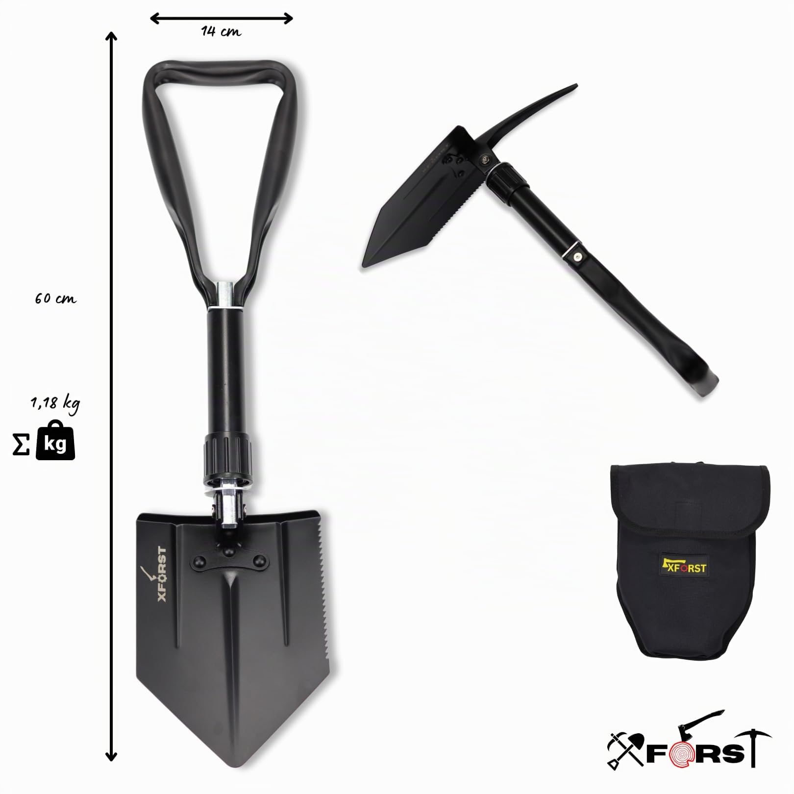 Set Xforst : Pelle Pliante KS1 & Mini Pioche PF400 – Kit Indispensable pour Jardinage, Camping et Survie