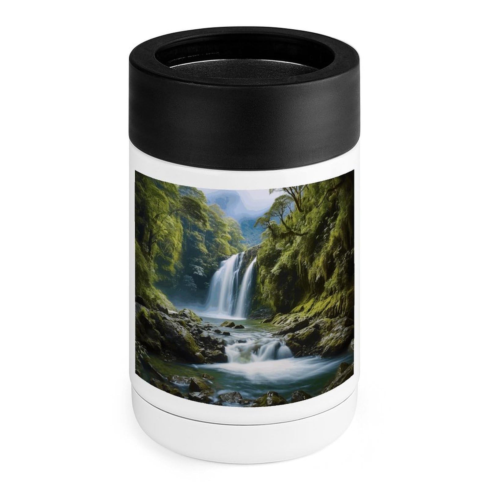 Stainless Steel Beverage Cooler with Silicone Sleeve, Waterfall Landscape Painting Print Multipurpose Drink Chiller for Home, Office, and Outdoor Use