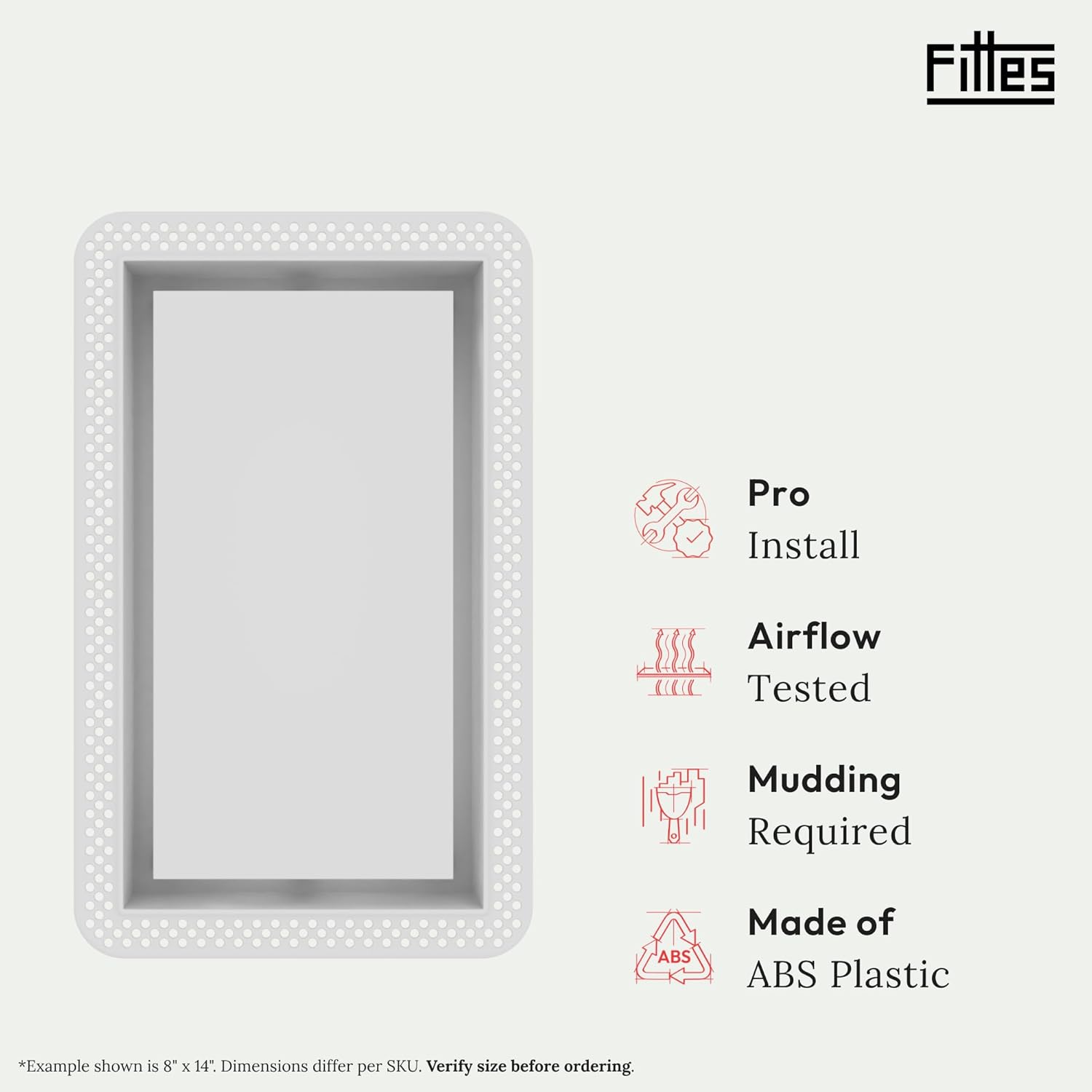 Fittes Flush Wall Vent [Lite], Minimalist ABS Plastic HVAC Air Return Register Cover, Customizable Modern Airflow Solution for Home or Ceiling, Pro Install – 8"x14" – Cotton White – 2 Pack
