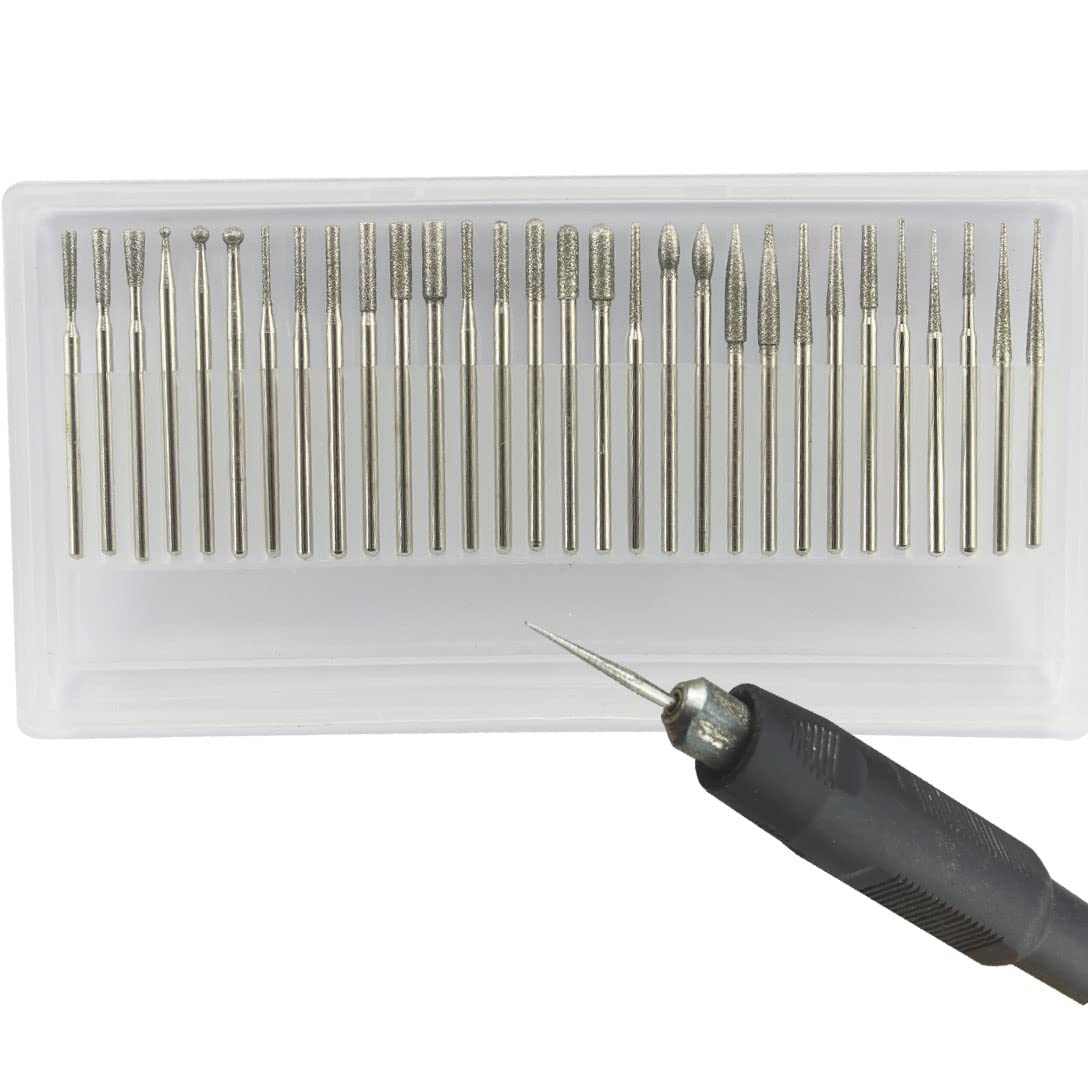 𝐋𝐮𝐨 𝐤𝐞 30 Pcs Diamond Burr Set, 3/32'' Shank Diamond Mounted Stone Carving Bits fits for Dremel Rotary Tools