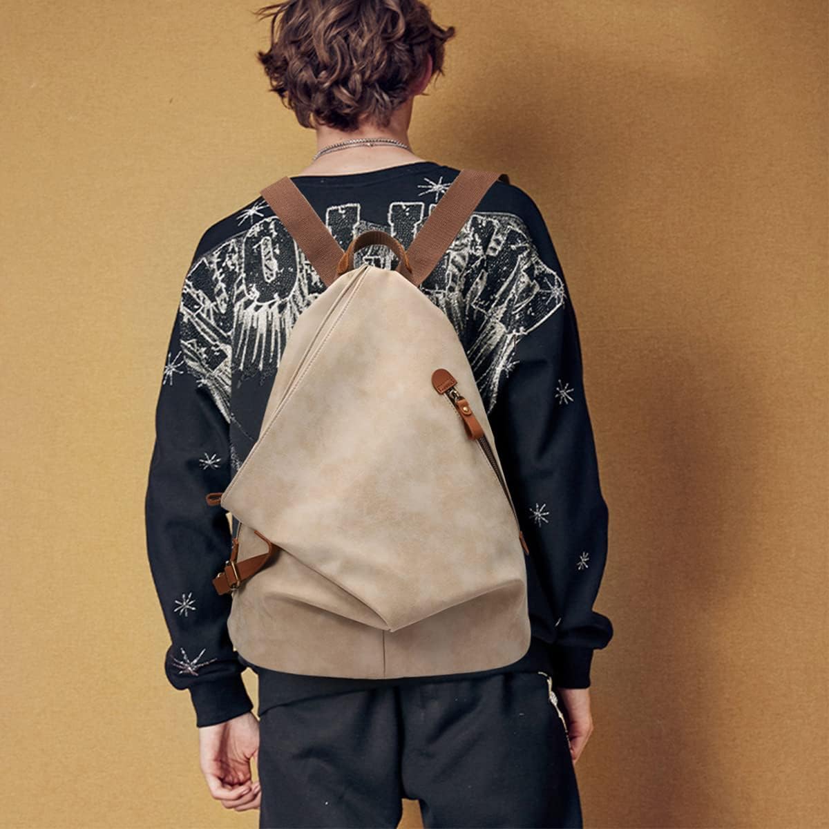 KL928 PU Leather Vintage Backpack – Large Casual Daypack Outdoor Travel Rucksack Hiking Backpacks for Men Women - Image 8